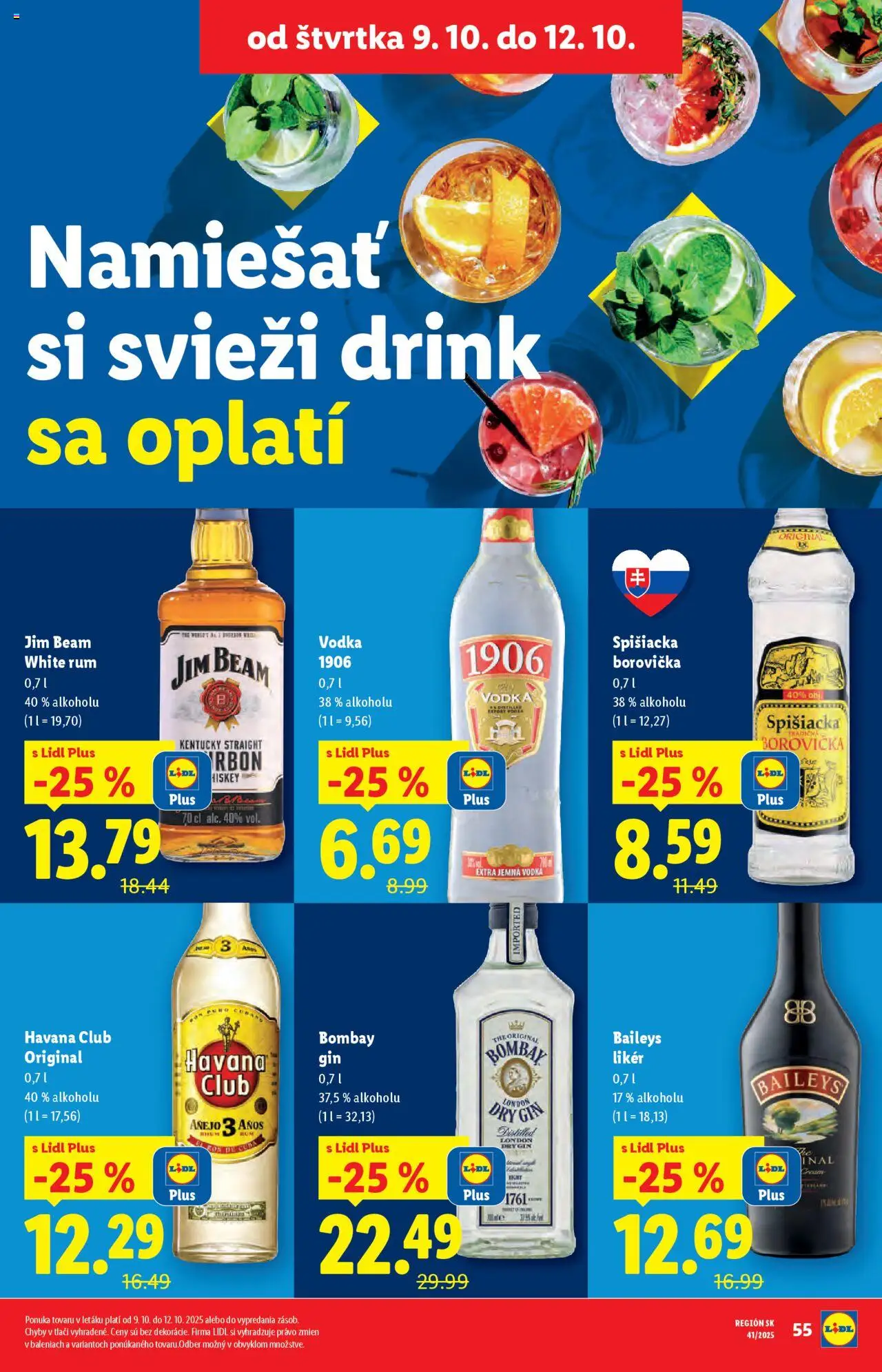 Nové Lidl akcie – leták je platný od 06.10.2025 | Strana: 71 | Produkty: Borovička, Gin, Rum, Baileys