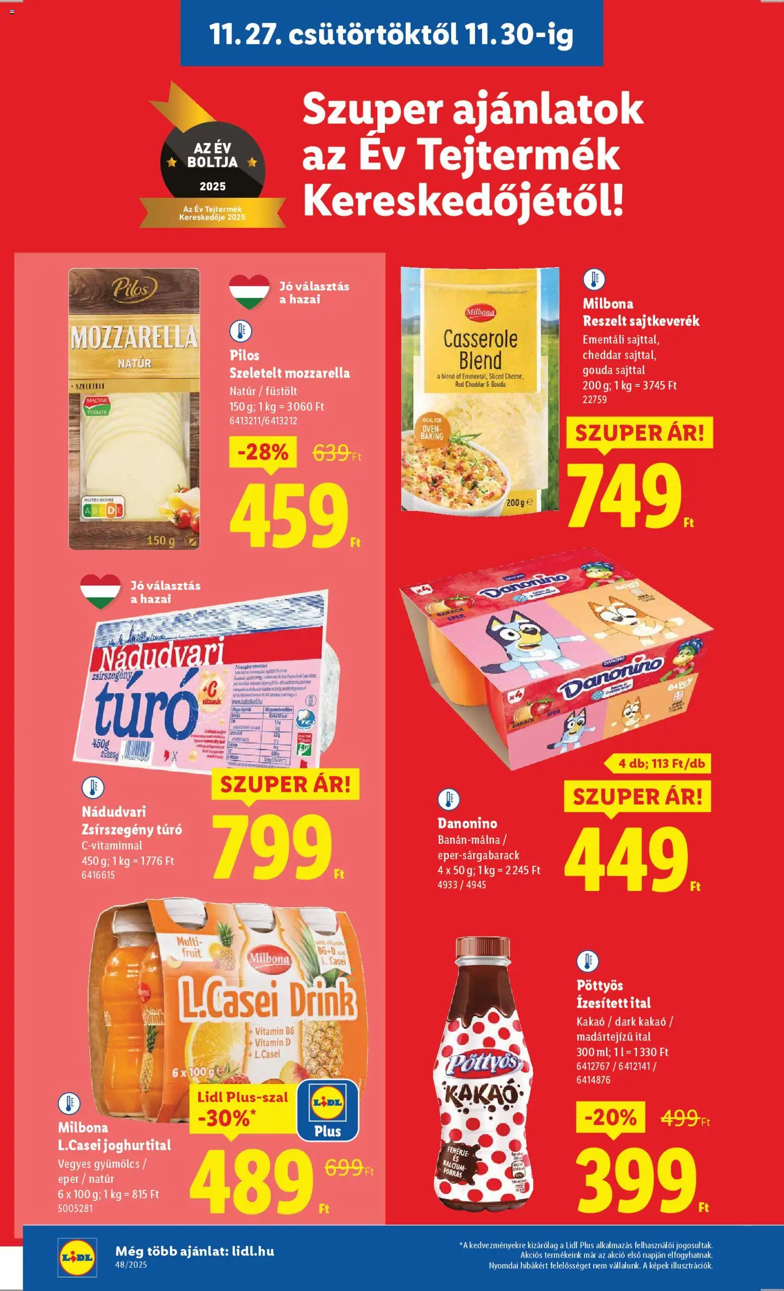 Lidl akciós ujság - amely érvényes a következő dátumtól: 27.11.2025 | Oldal: 6 | Termékek: Mozzarella, Gyümölcs, Fehérje, Cheddar
