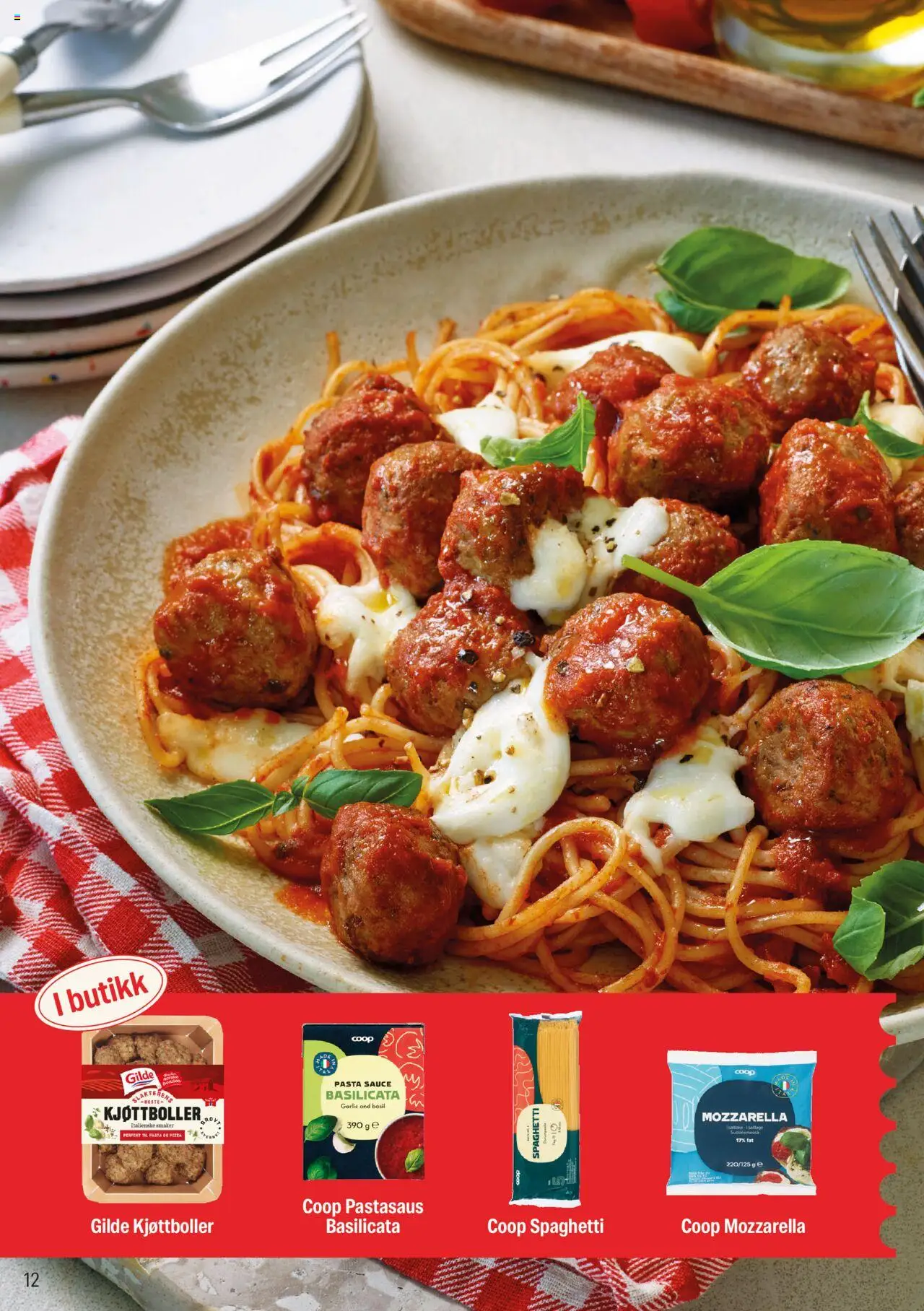 {H1} | Side: 12 | Produkter: Pasta, Teniși, Тарілка, Mozzarella