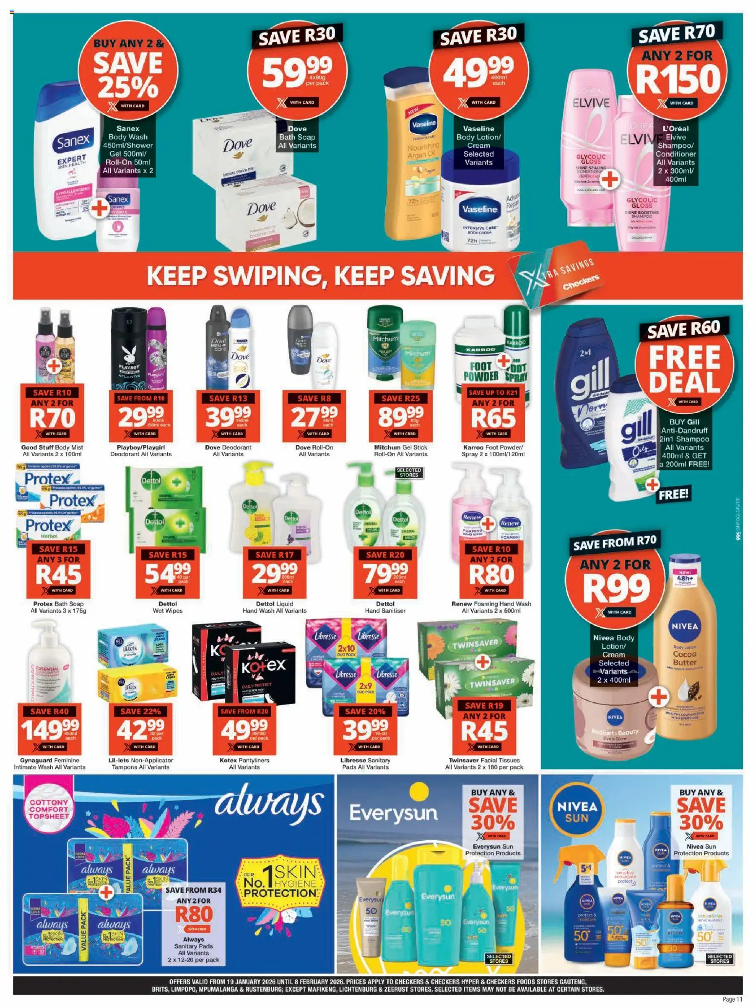New Checkers catalogue – valid from 19.01.2026 | Page: 11 | Products: Lock, Deodorant, Lotion, Tissues