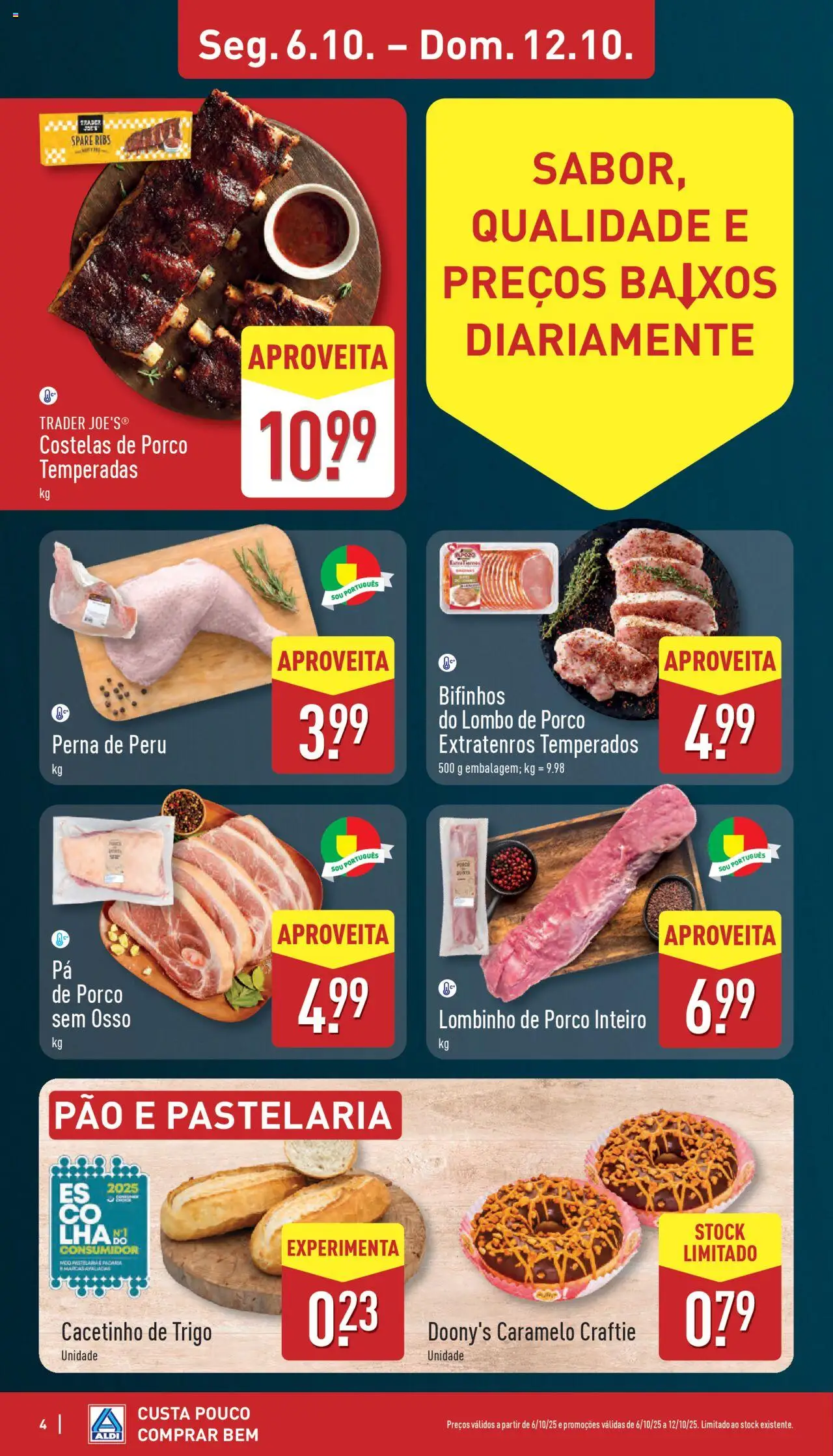 Aldi folheto │ válido de 06.10.2025 | Página: 4 | Produtos: Padaria, Peru, Lombo, Pão