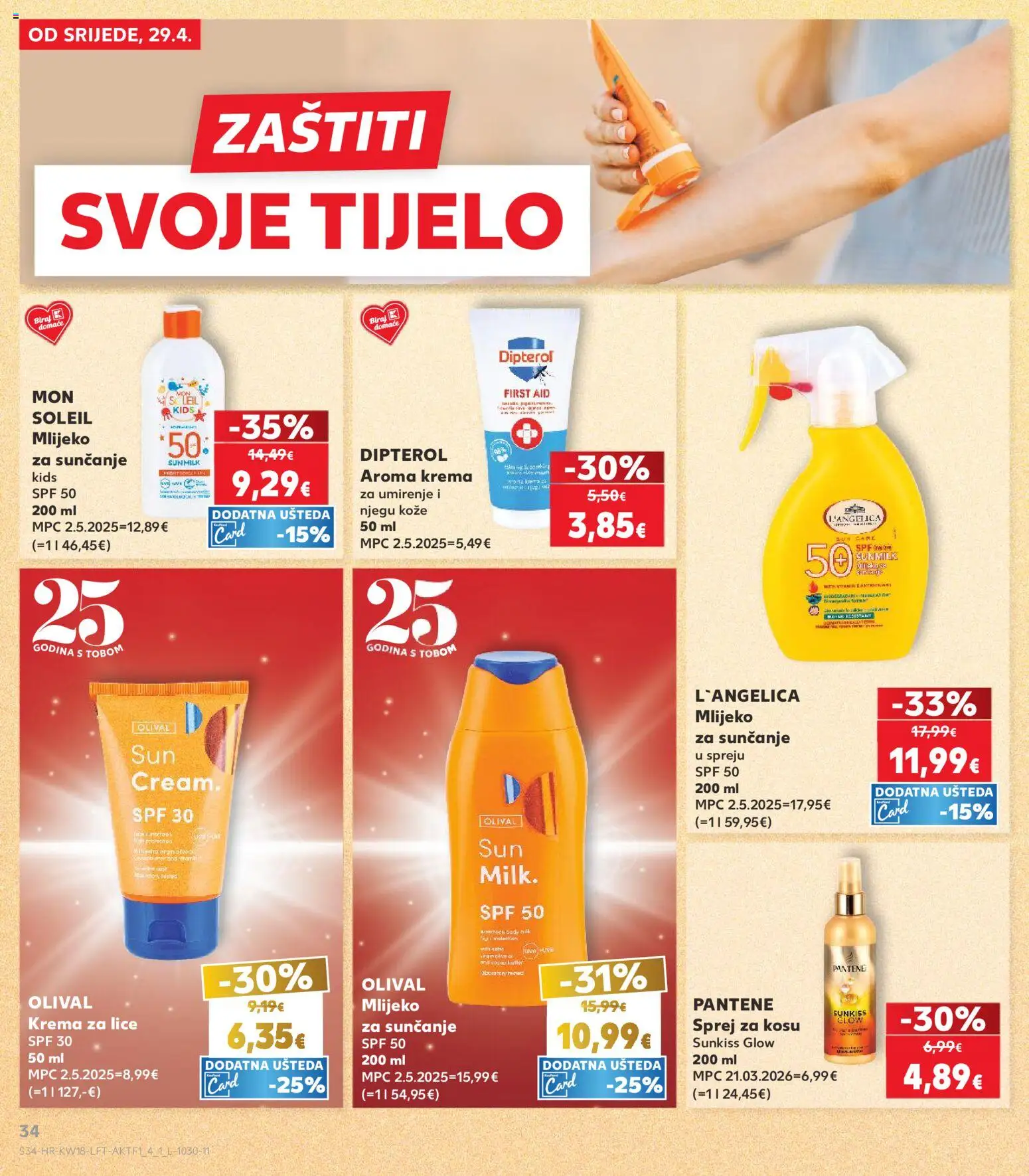 Kaufland katalog | vrijedi od 29.04.2026 | Stranica: 34 | Proizvodi: Krema za lice, Mlijeko za sunčanje, Krema, L'Angelica