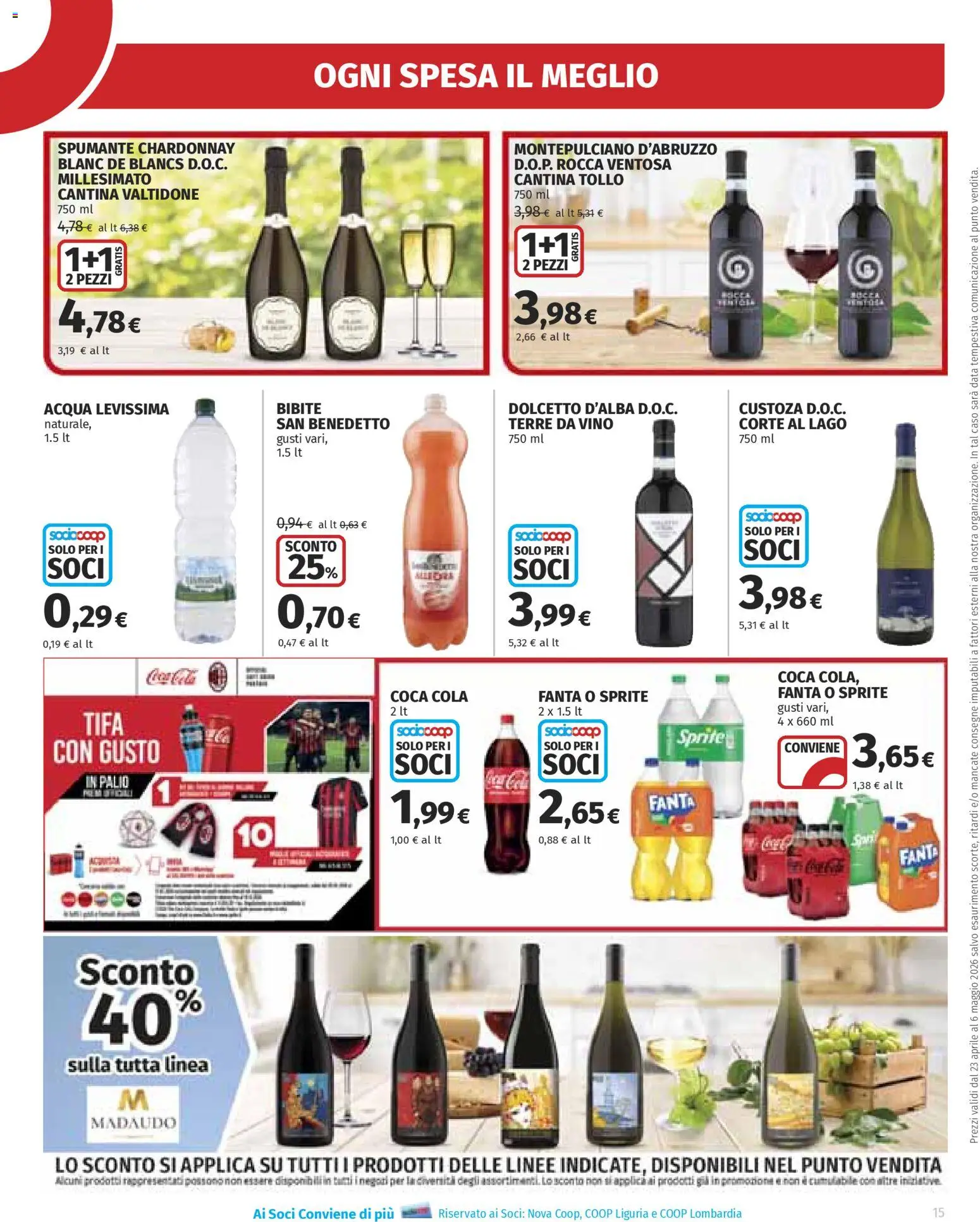 Volantino Ipercoop del 23.04.2026 | Pagina: 15 | Prodotti: Acqua, Vino, Spumante, Coca Cola