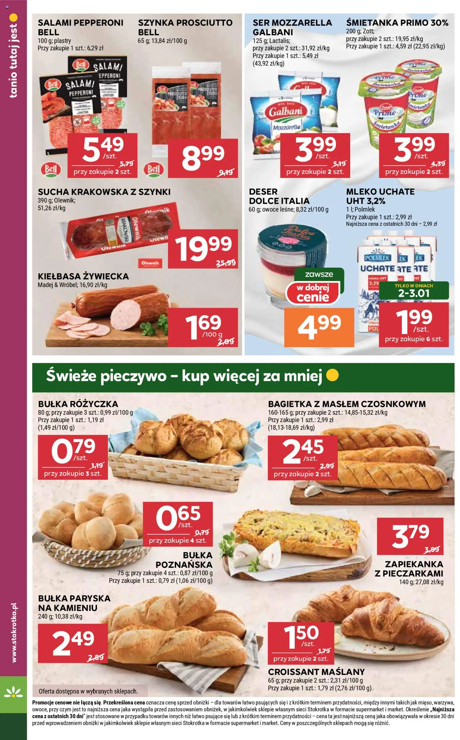 Stokrotka Gazetka od 29.12.2025 | Strona: 20 | Produkty: Pieczywo, Szynka prosciutto, Mleko, Owoce