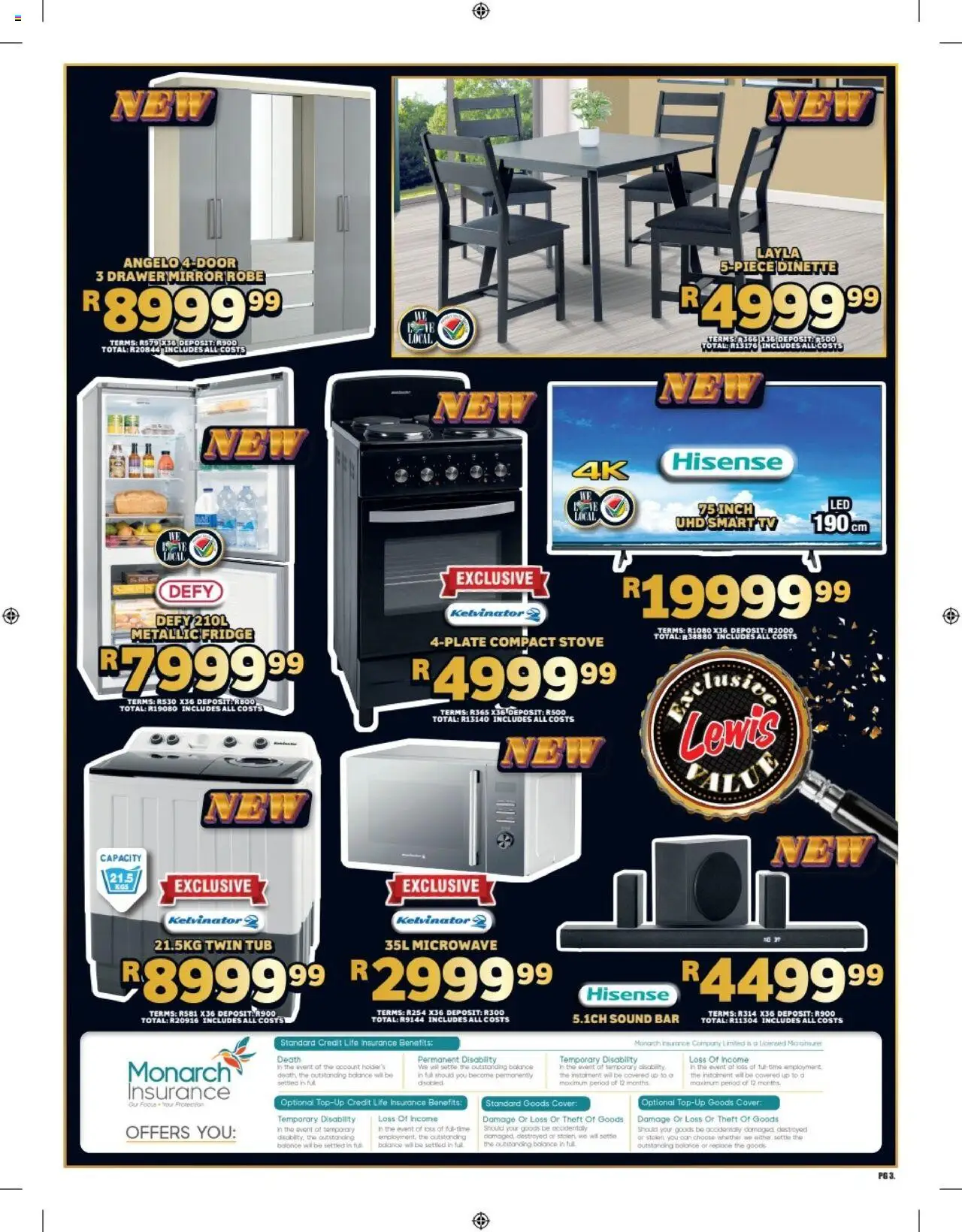 Lewis Stores - South Africa Leaflet │ valid from 11.08.2025 | Page: 3 | Products: Stove, Mirror, Fridge, Microwave