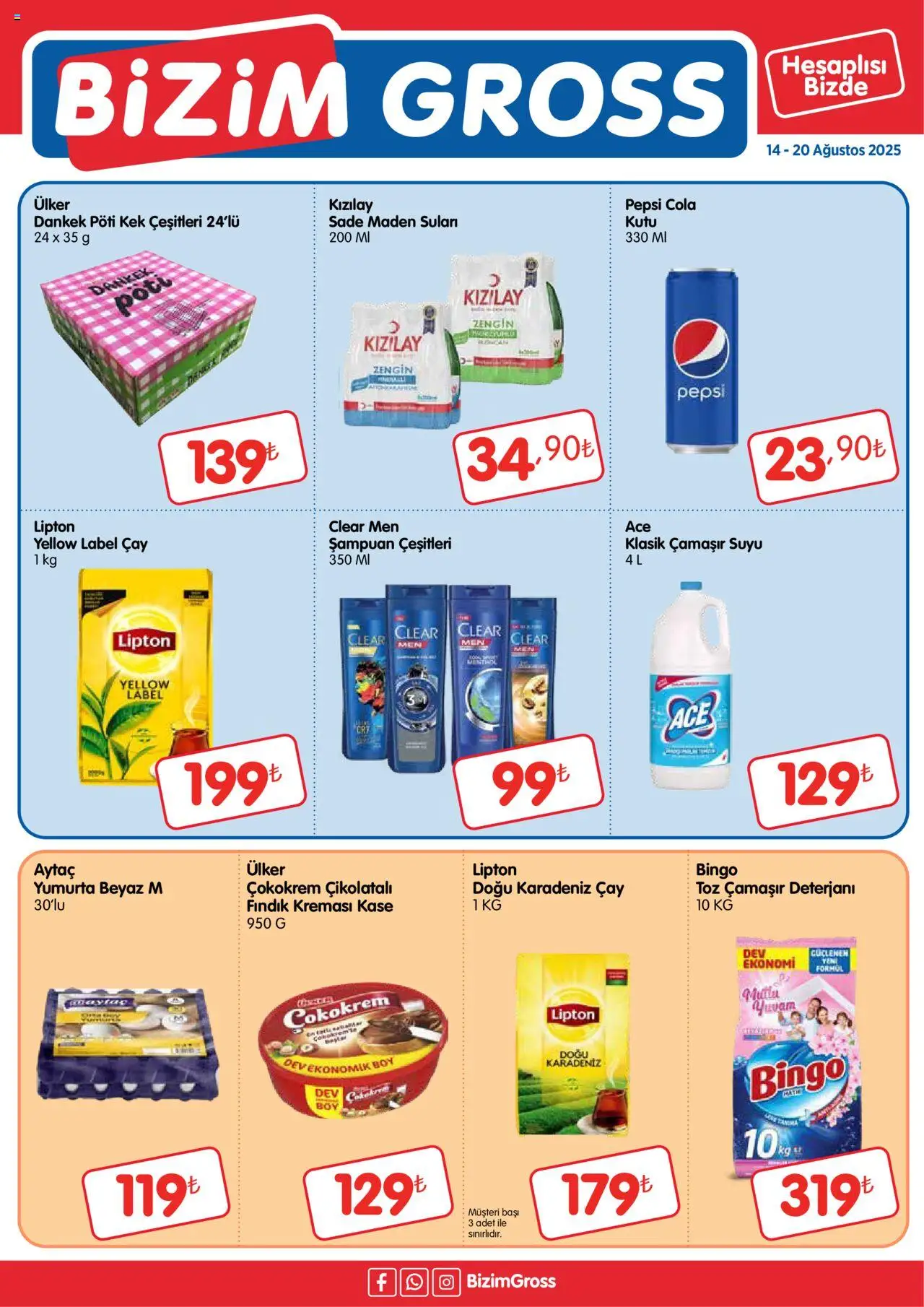 Bizim Toptan - Bizim Gross Fırsat Bülteni - 14.08.2025 tarihinden itibaren geçerlidir | Sayfa: 1 | Ürünler: Kaşe, Şampuan, Çamaşır deterjanı, Çay
