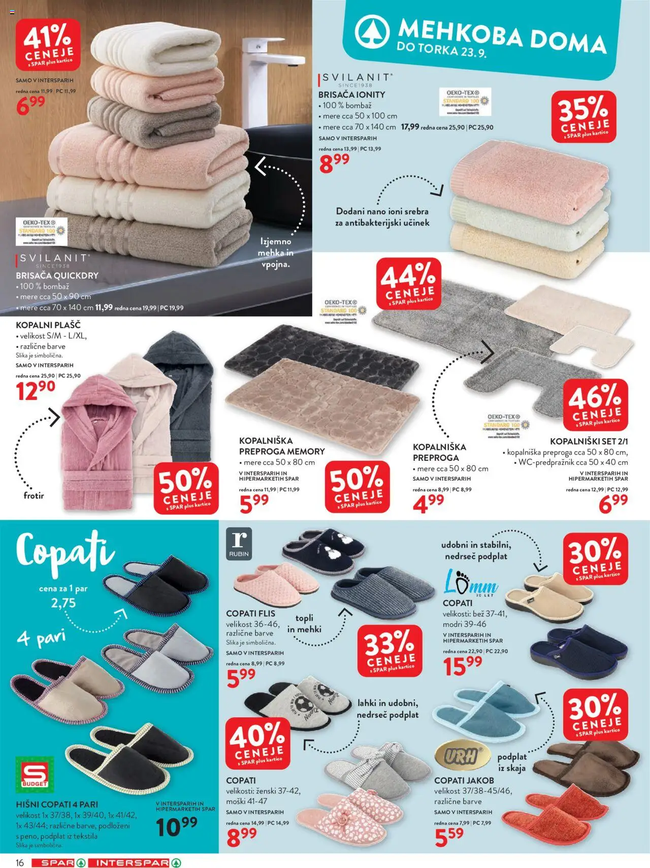 Novi Spar katalog ponudbe – veljaven od 10.09.2025 | Stran: 16 | Izdelki: Brisača, Preproga, Kopalni plasc, Copati