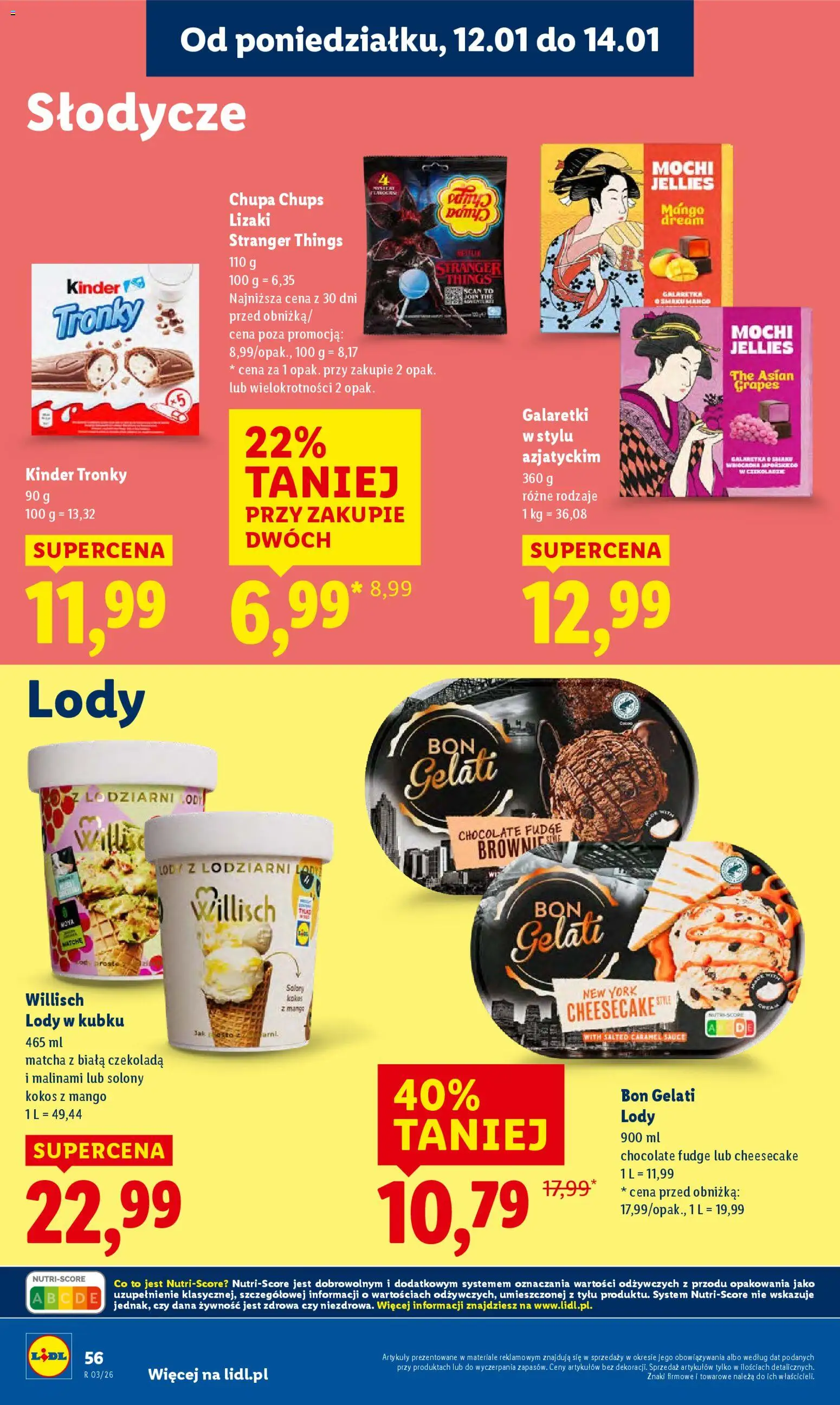 Lidl Gazetka od 12.01.2026 | Strona: 56 | Produkty: Słodycze, Galaretki, Lizaki, Lody