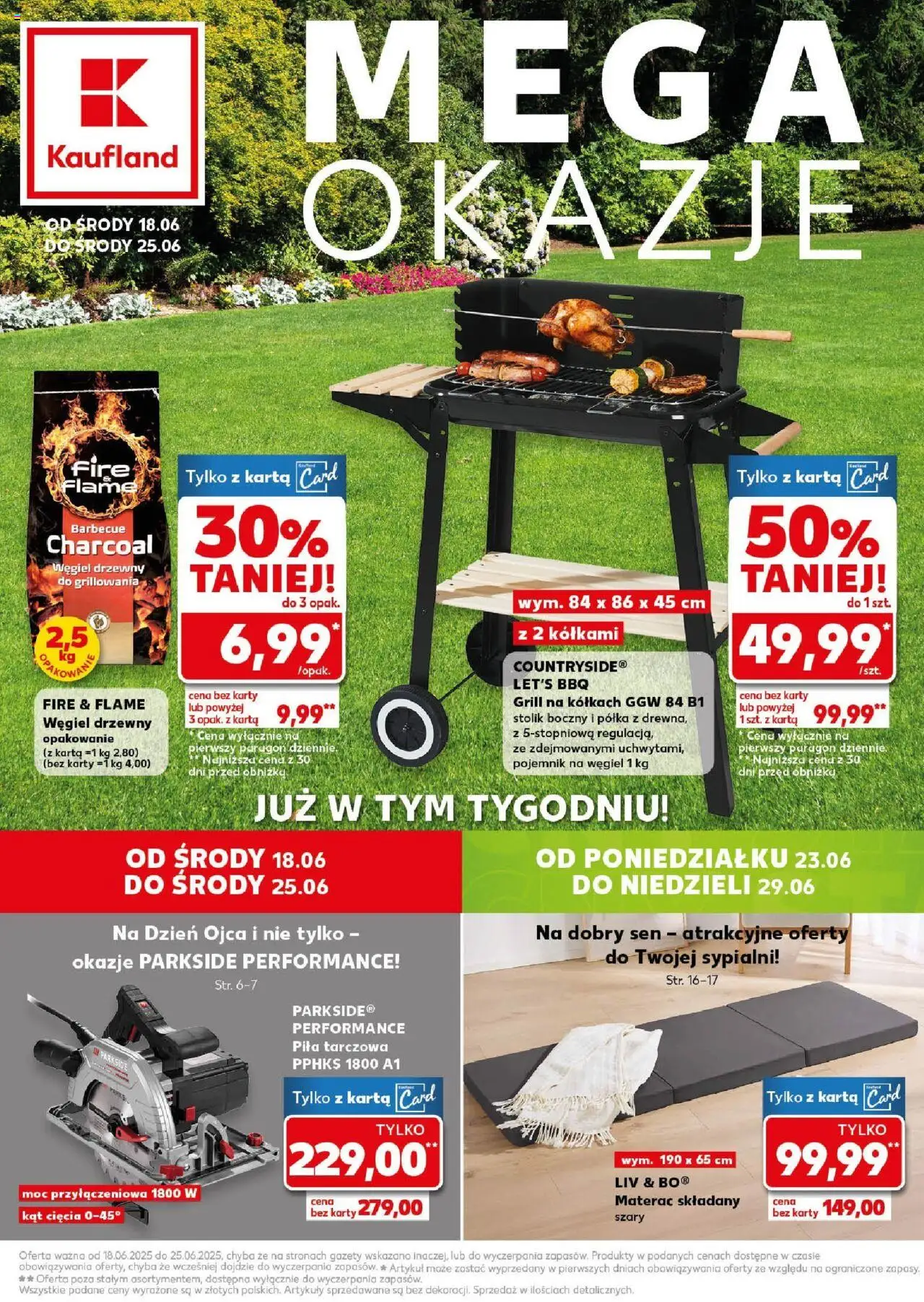 Kaufland gazetka - Mega okazje od 18.06.2025 | Strona: 1 | Produkty: Grill, Materac, Półka, Materac składany