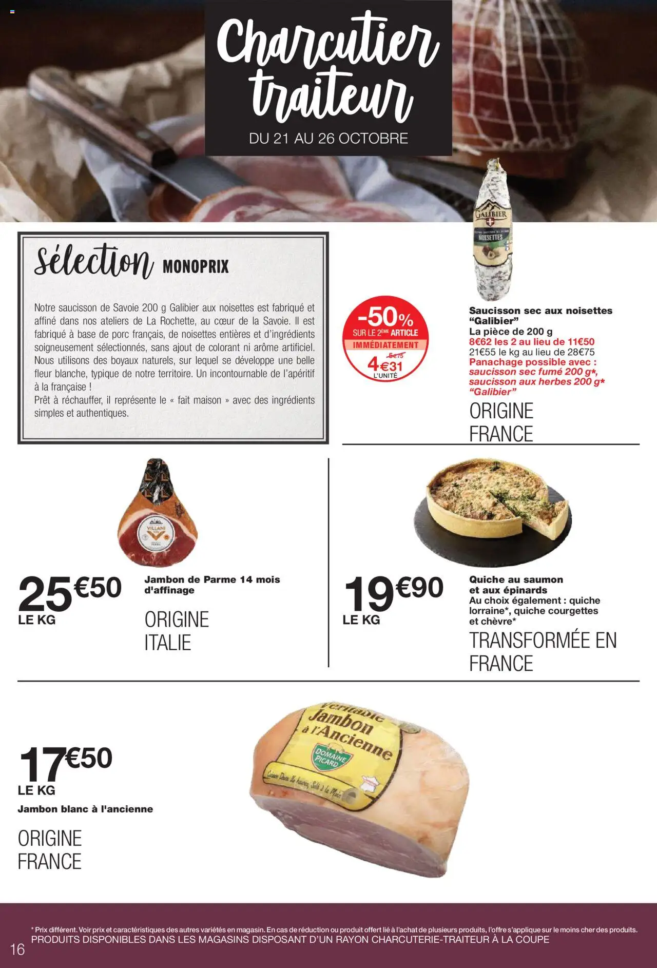 {H1} | Page: 16 | Produits: Saucisson, Jambon blanc, Jambon, Porc