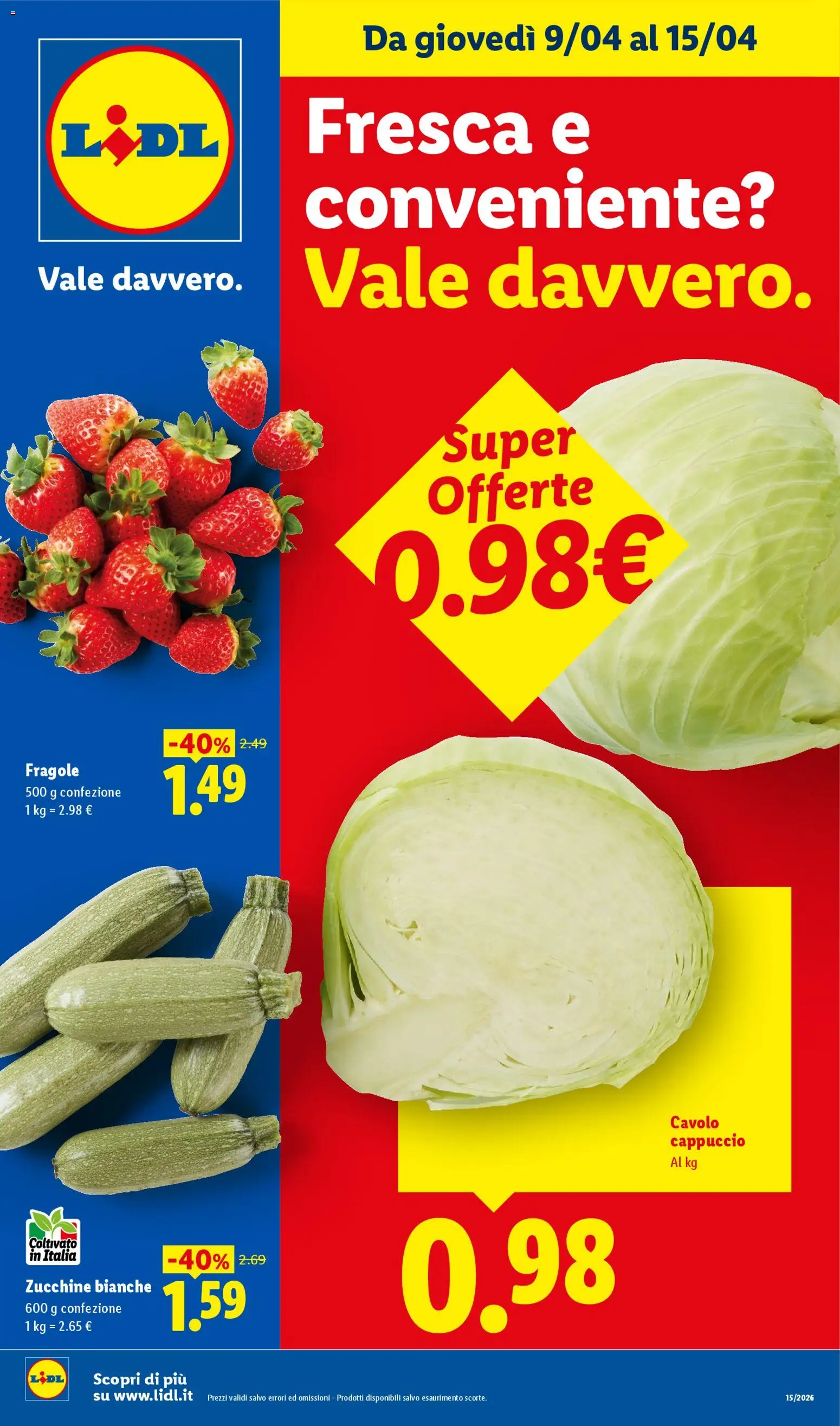 Volantino Lidl del 09.04.2026 | Pagina: 1 | Prodotti: Fragole, Cavolo, Cappuccio, Zucchine