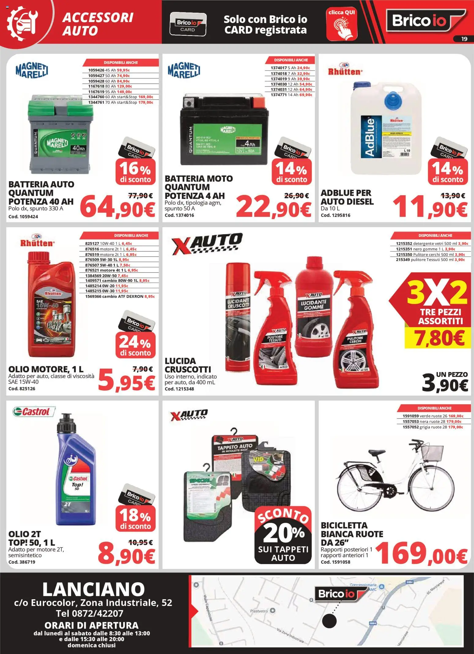 Volantino Brico io del 02.04.2026 | Pagina: 19 | Prodotti: Bicicletta, Olio, Batteria, Tappeto