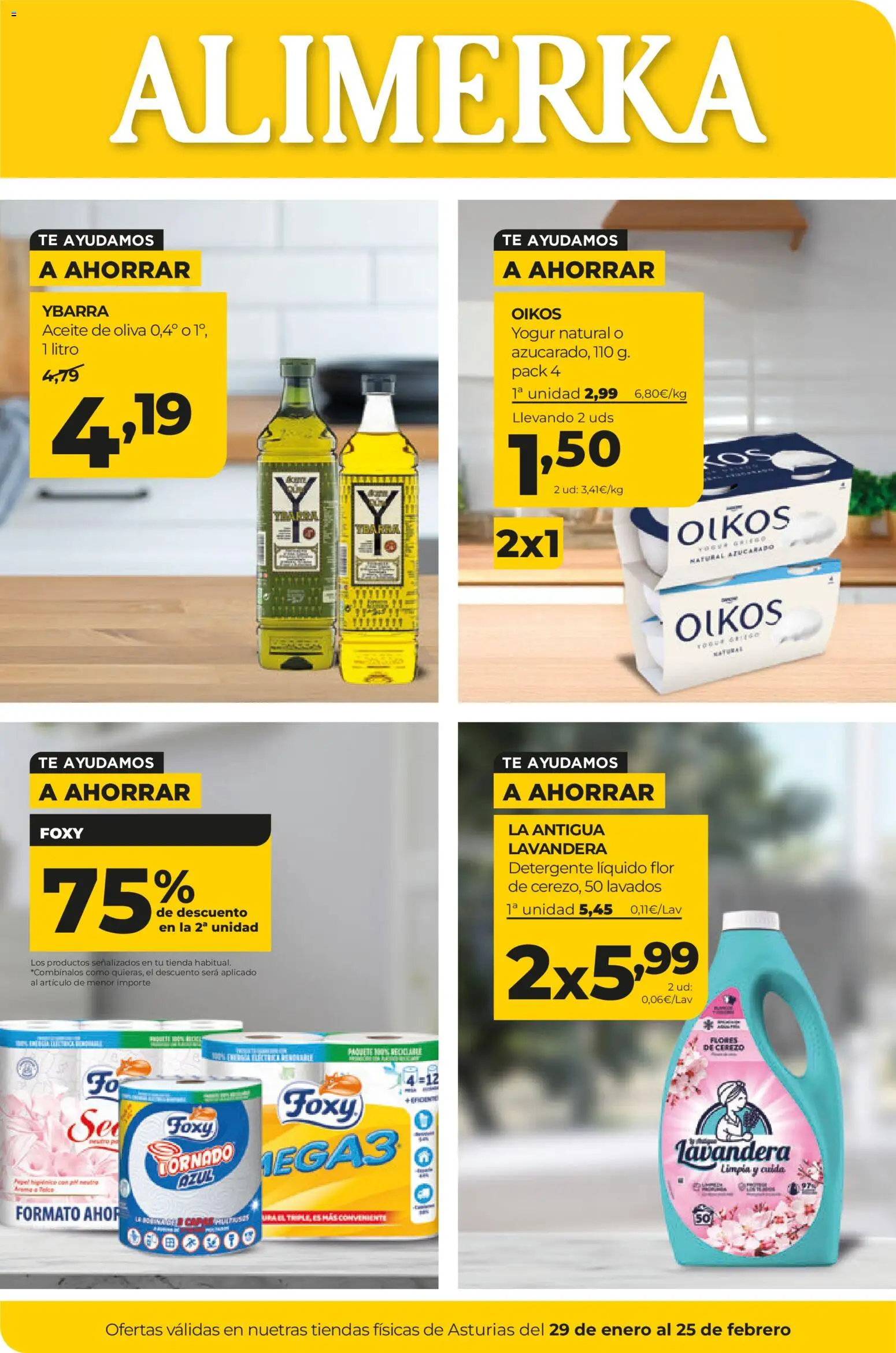 Alimerka folleto Asturias │ válido desde el 29.01.2026 | Página: 1 | Productos: Yogur, Aceite, Té, Detergente líquido