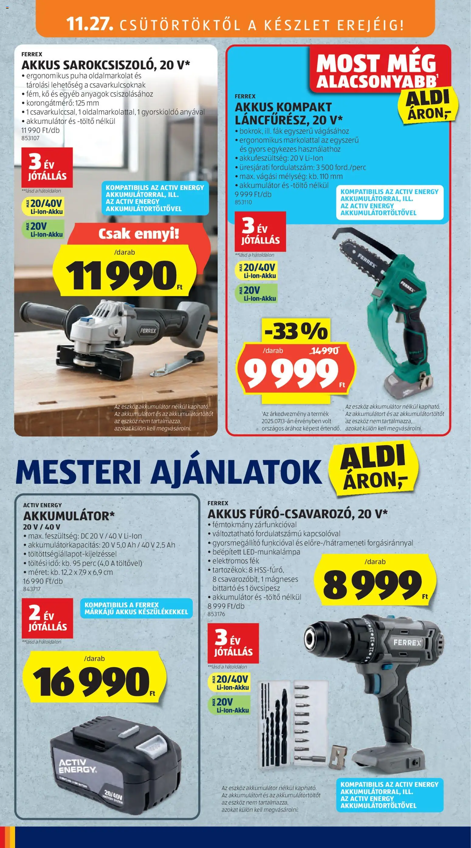 Aldi akciós ujság - amely érvényes a következő dátumtól: 27.11.2025 | Oldal: 34 | Termékek: Akkumulátor, Töltő