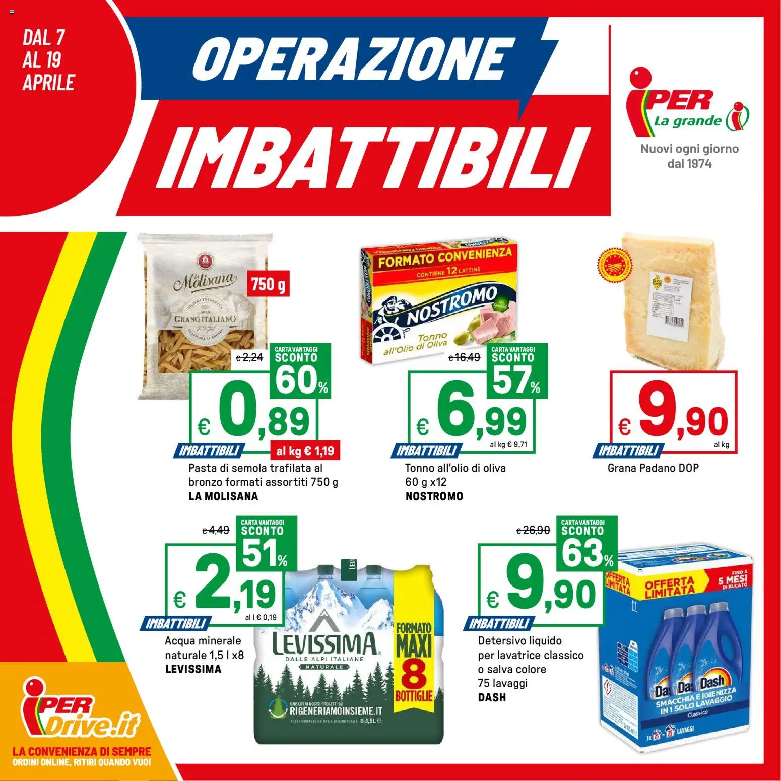 Volantino Iper del 07.04.2026 | Pagina: 1 | Prodotti: Acqua, Tonno, Grana Padano, Acqua minerale