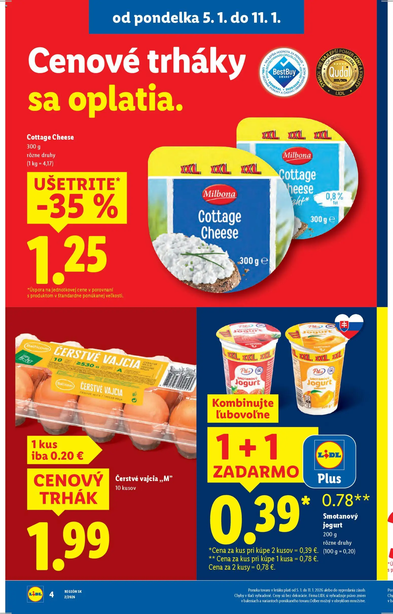 Nové Lidl akcie – leták je platný od 05.01.2026 | Strana: 4 | Produkty: Jogurt, Vajcia