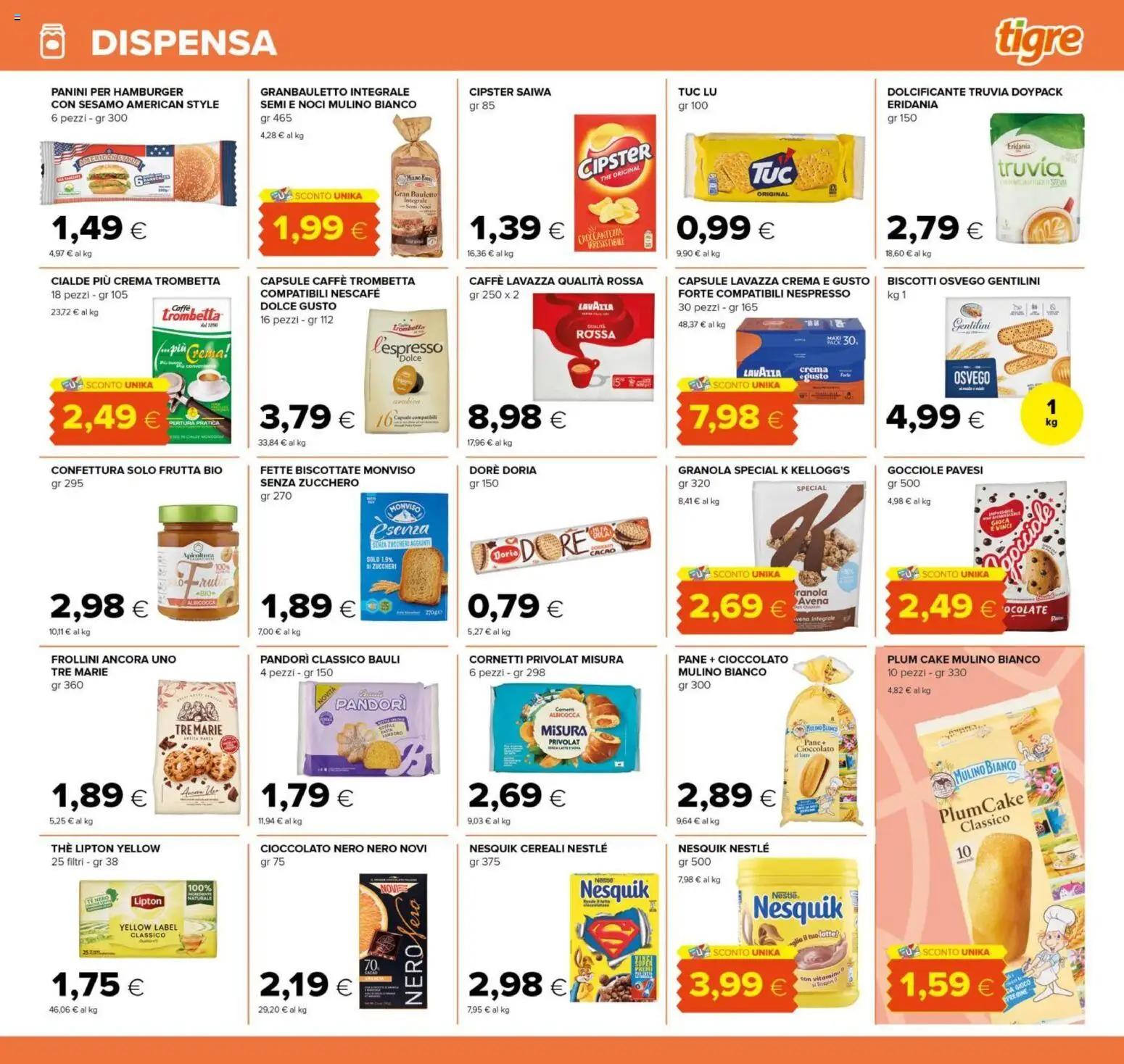 Volantino Tigre del 12.02.2026 | Pagina: 13 | Prodotti: Biscotti, Pasta, Pandoro, Hamburger