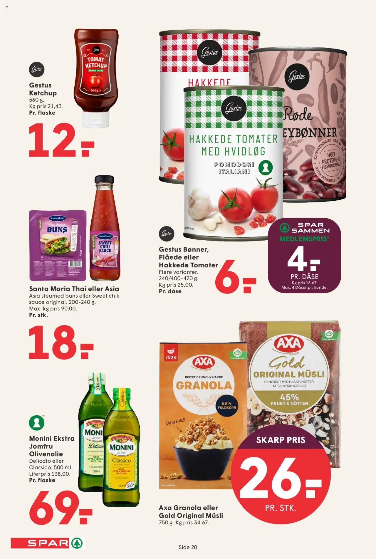 Spar tilbudsavis – gyldig fra 03.10.2025 | Side: 20 | Produkter: Ketchup, Hakkede tomater, Hvidløg, Olivenolie
