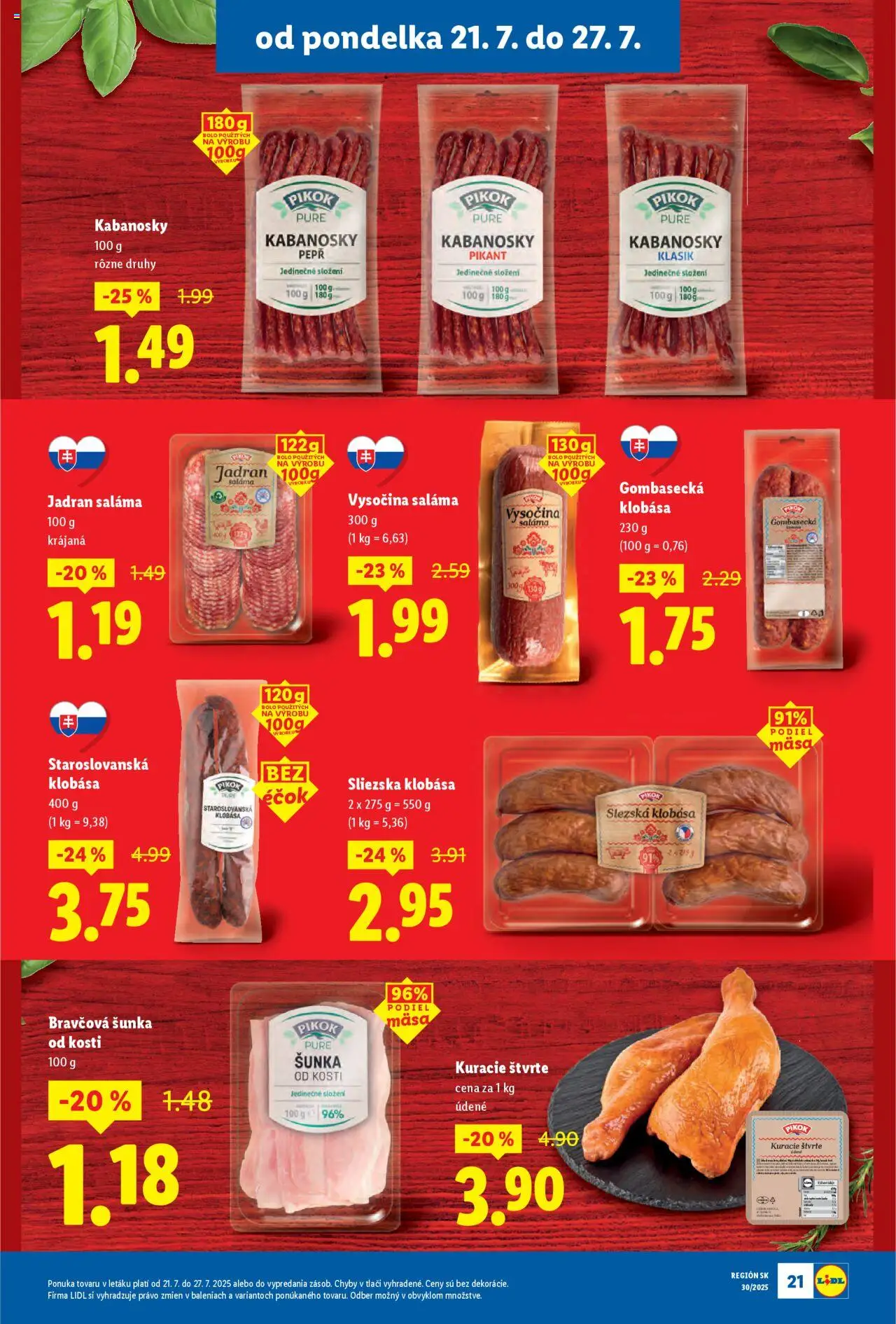 Lidl leták │ platný od 21.07.2025 | Strana: 27 | Produkty: Saláma, Šunka, Klobása