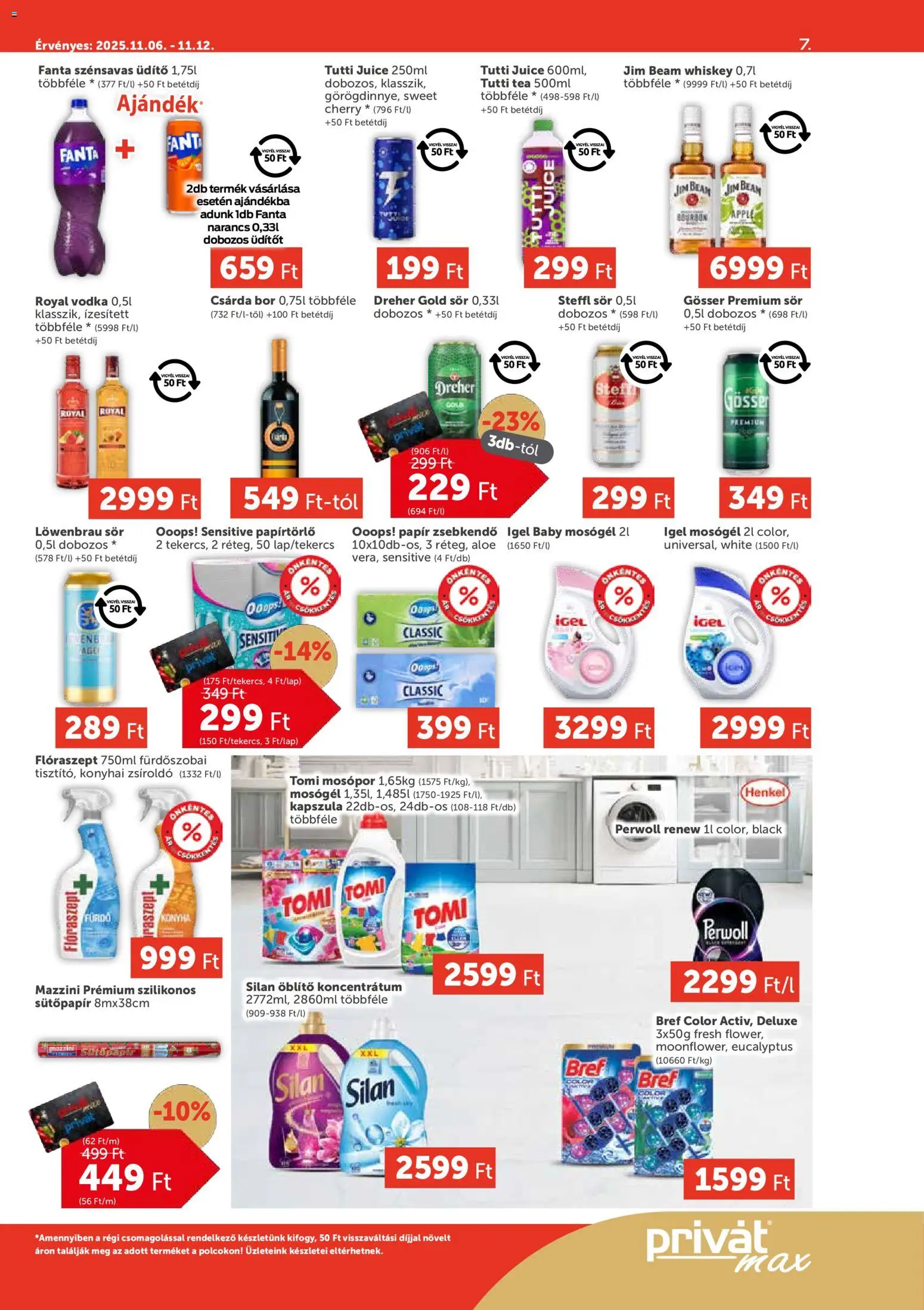PRIVÁT akciós ujság - amely érvényes a következő dátumtól: 06.11.2025 | Oldal: 7 | Termékek: Perwoll, Papírtörlő, Bor, Narancs
