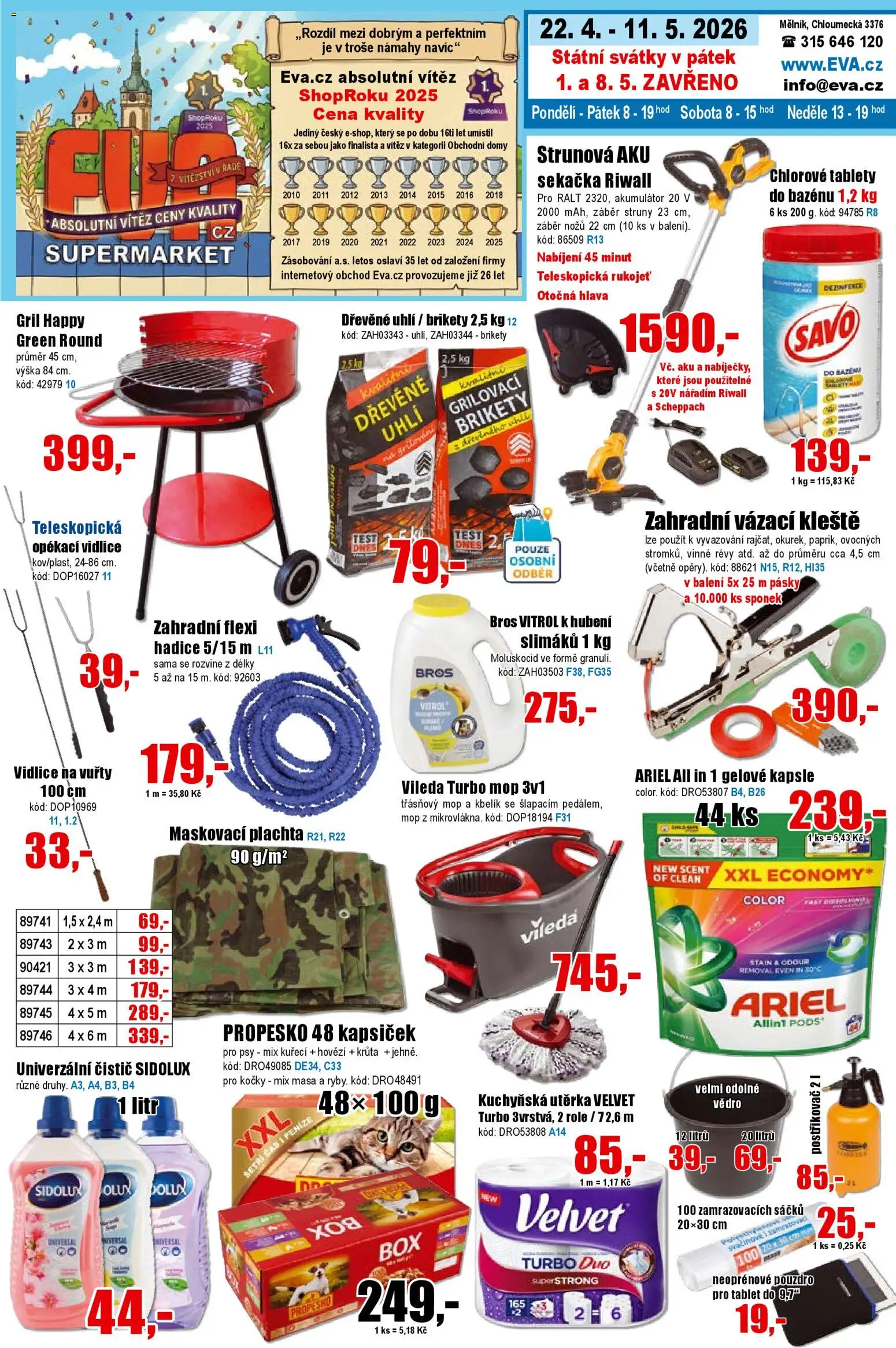 Eva supermarket leták od 22.04.2026 | Strana: 1 | Produkty: Propesko, Savo, Sekačka, Sidolux