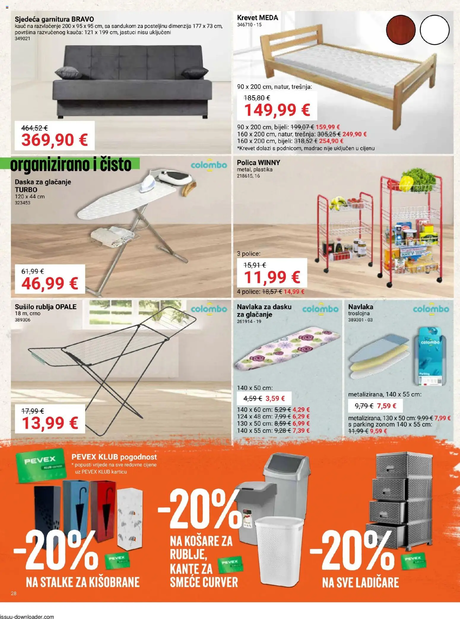 Pevex katalog | vrijedi od 08.01.2026 | Stranica: 28 | Proizvodi: Krevet, Madrac, Košare, Daska za glačanje