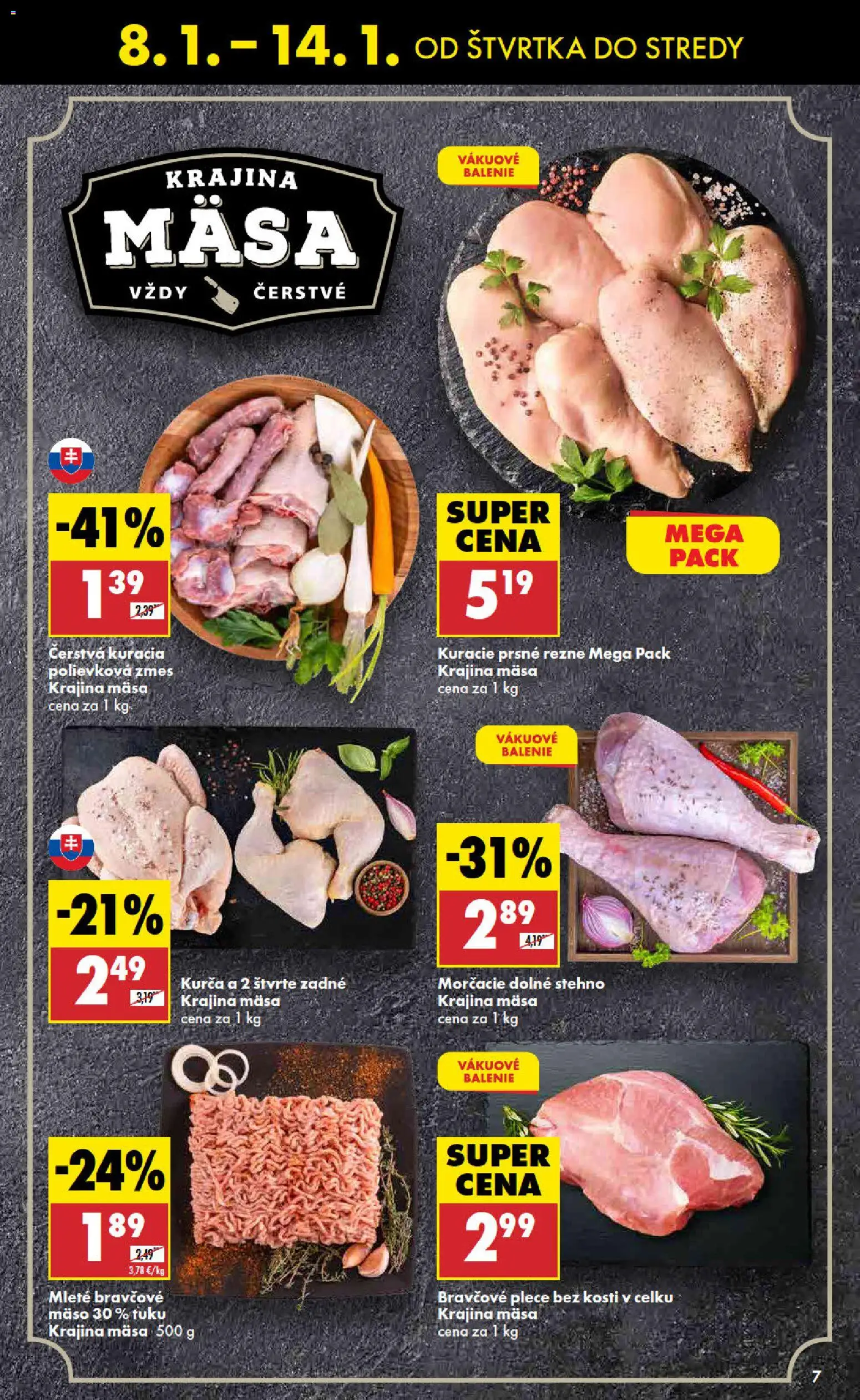 Nové Biedronka akcie – leták je platný od 08.01.2026 | Strana: 7 | Produkty: Bravčové plece, Kurča