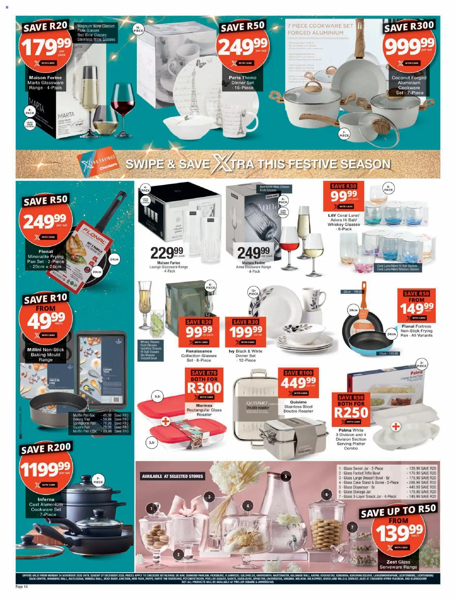 New Checkers catalogue – valid from 24.11.2025 | Page: 14 | Products: Cake, Tray, Glasses, Wine