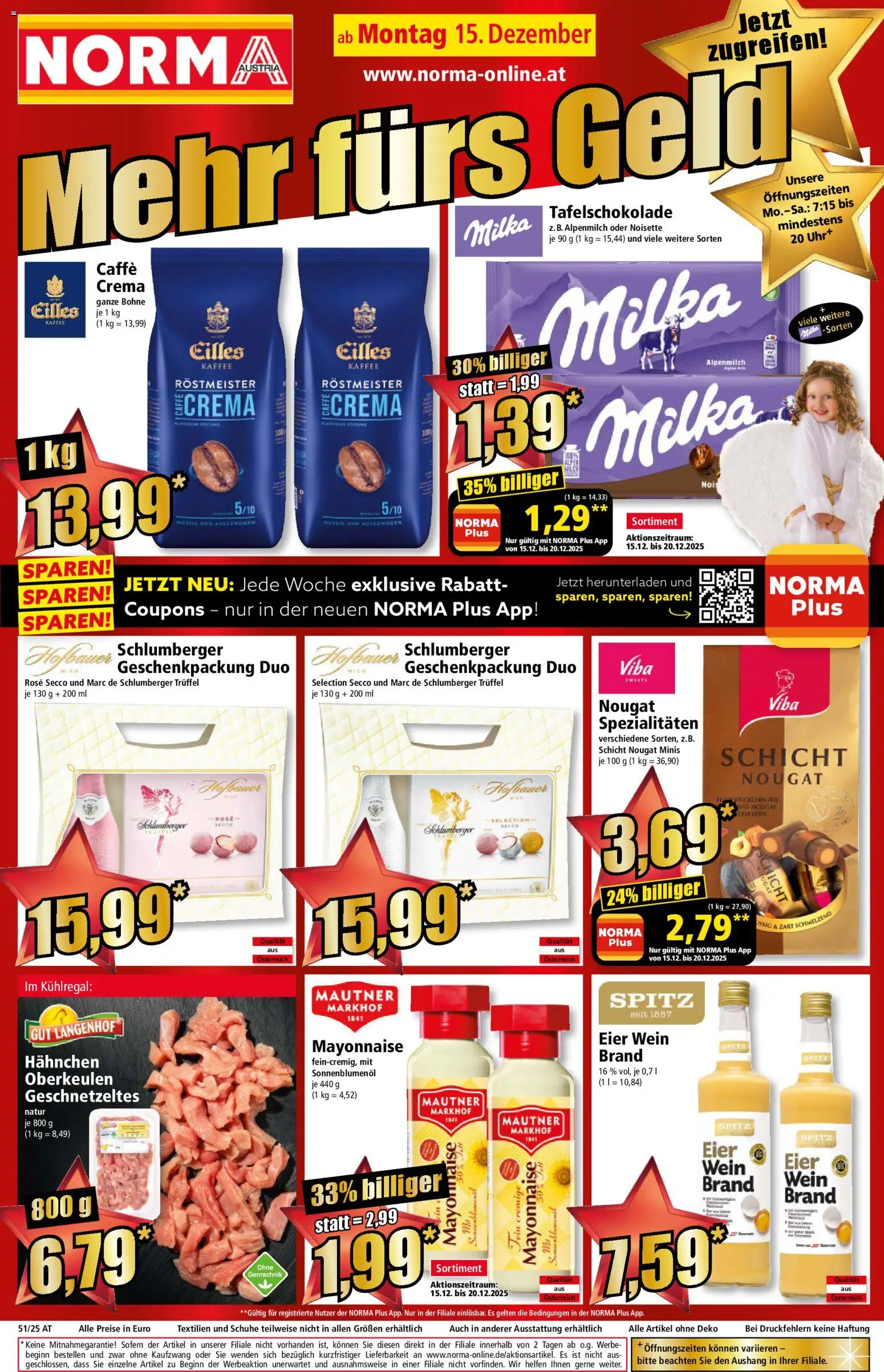 Norma Flugblatt gültig ab 15.12.2025 | Seite: 1 | Produkte: Mayonnaise, Uhr, Eier, Kaffee
