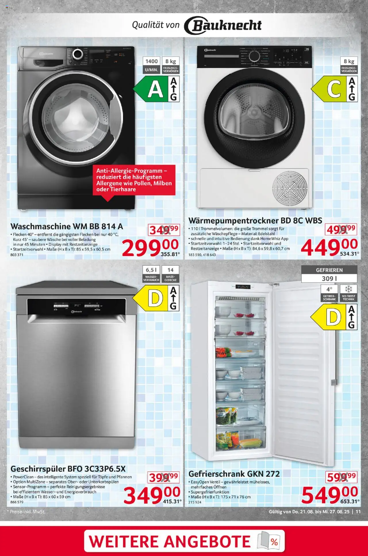 Selgros  Non Food - gültig ab dem 21.08.2025 | Seite: 11 | Produkte: Gefrierschrank, Schrank, Waschmaschine, Wasser