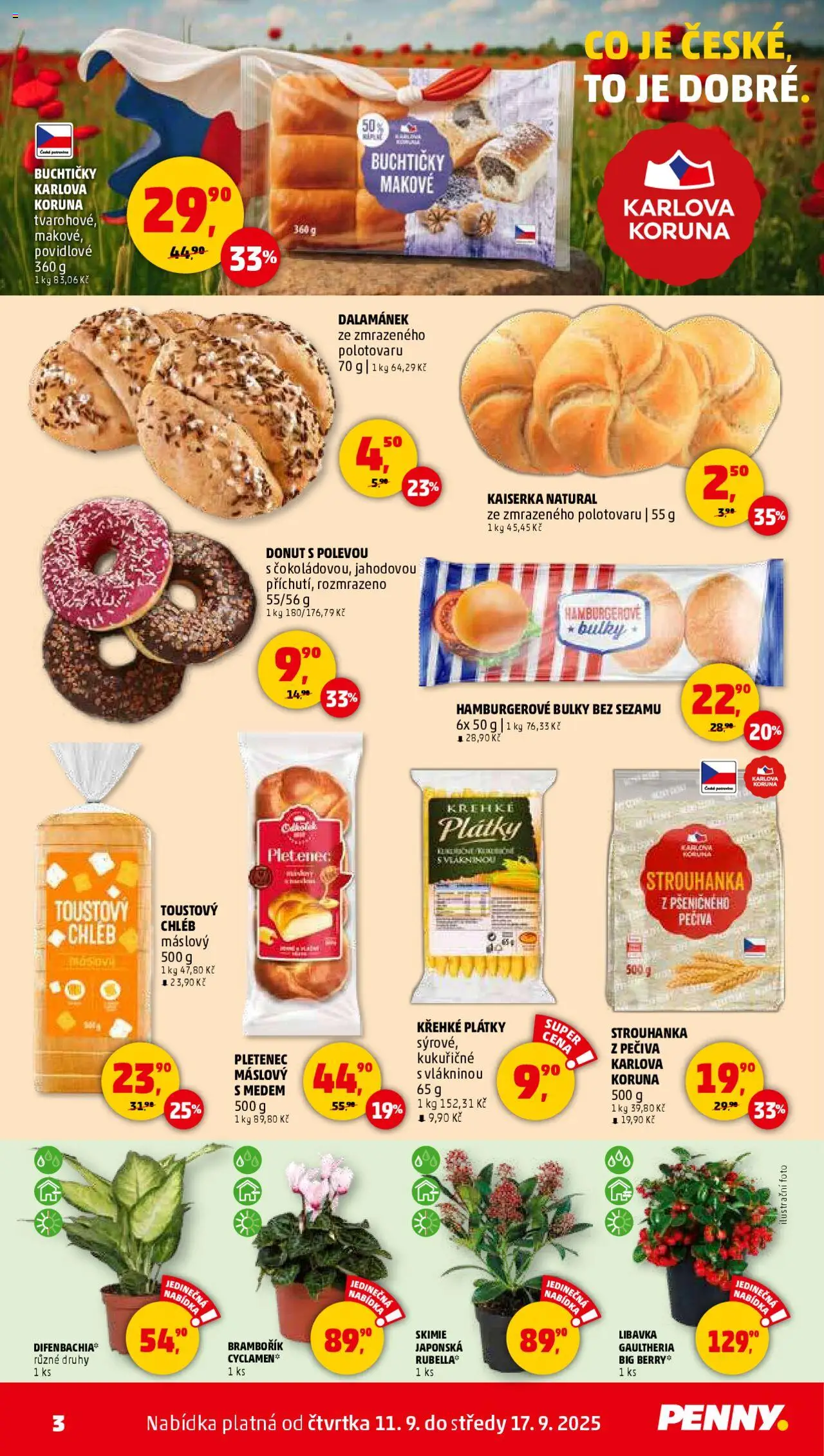 Penny Market leták - Čtvrtečník od 11.09.2025 | Strana: 3 | Produkty: Donut, Kaiserka, Chléb, Dalamánek