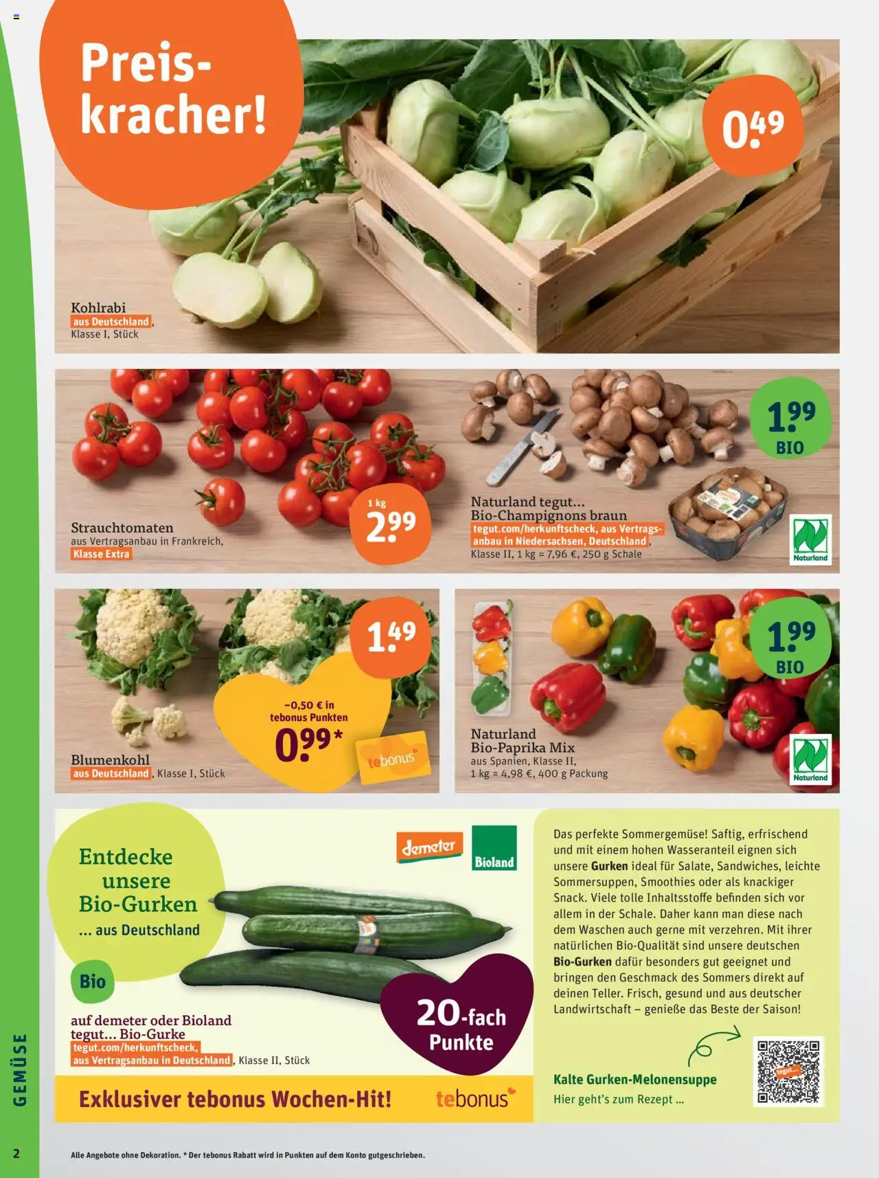 Tegut - Baden-Württemberg - gültig ab dem 28.07.2025 | Seite: 4 | Produkte: Kohlrabi, Gemüse, Blumenkohl, Gurken