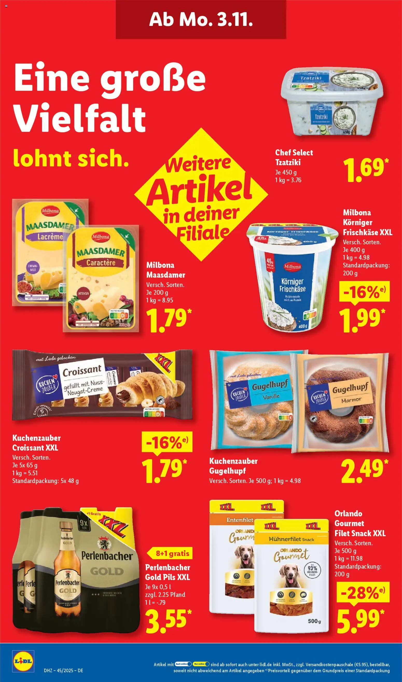 Lidl Prospekt Heppenheim – gültig ab 03.11.2025 | Seite: 16 | Produkte: Pils, Croissant, Kuchen, Frischkase