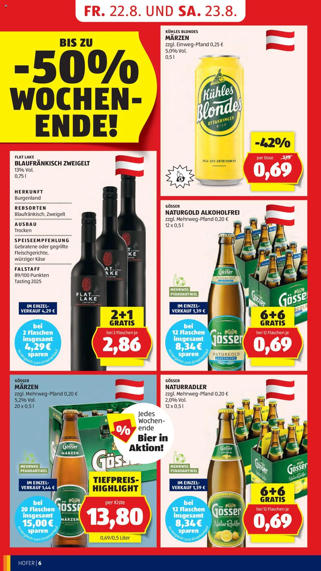 Hofer Flugblatt gültig ab 22.08.2025 | Seite: 8 | Produkte: Käse, Bier
