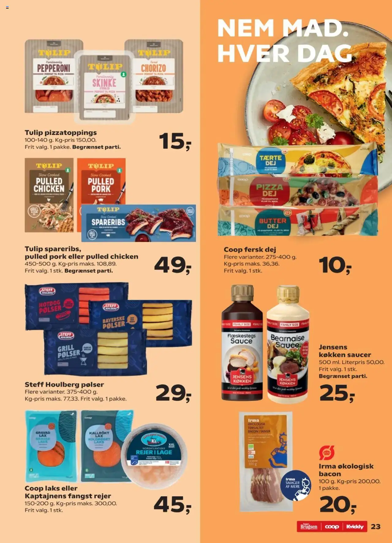 Super Brugsen tilbudsavis – gyldig fra 24.10.2025 | Side: 23 | Produkter: Pølser, Skinke, Pizza, Spareribs