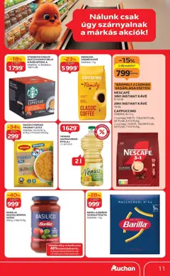 Auchan akciós ujság - amely érvényes a következő dátumtól: 18.09.2025 | Oldal: 11 | Termékek: Dolce Gusto, Nescafé, Szemes kávé, Instant kávé