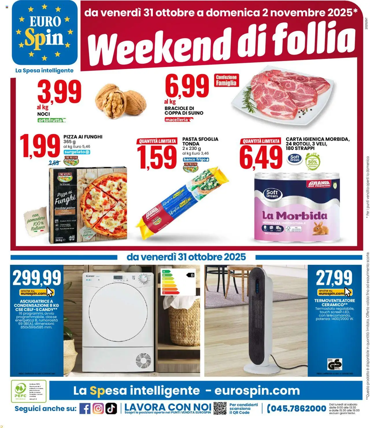 Volantino Eurospin del 23.10.2025 | Pagina: 18 | Prodotti: Carta igienica, Pasta sfoglia, Suino, Noci