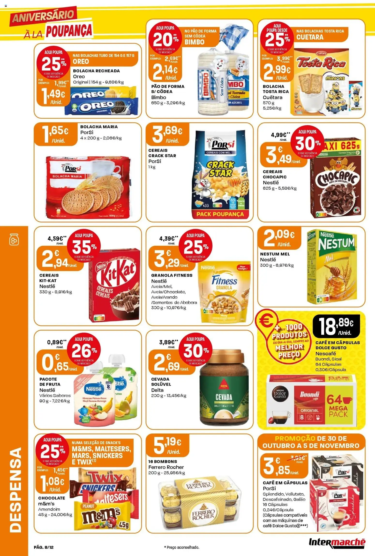Intermarché - Aniversário à la poupança │ válido de 30.10.2025 | Página: 8 | Produtos: Banana, Ferrero rocher, Café, Abóbora