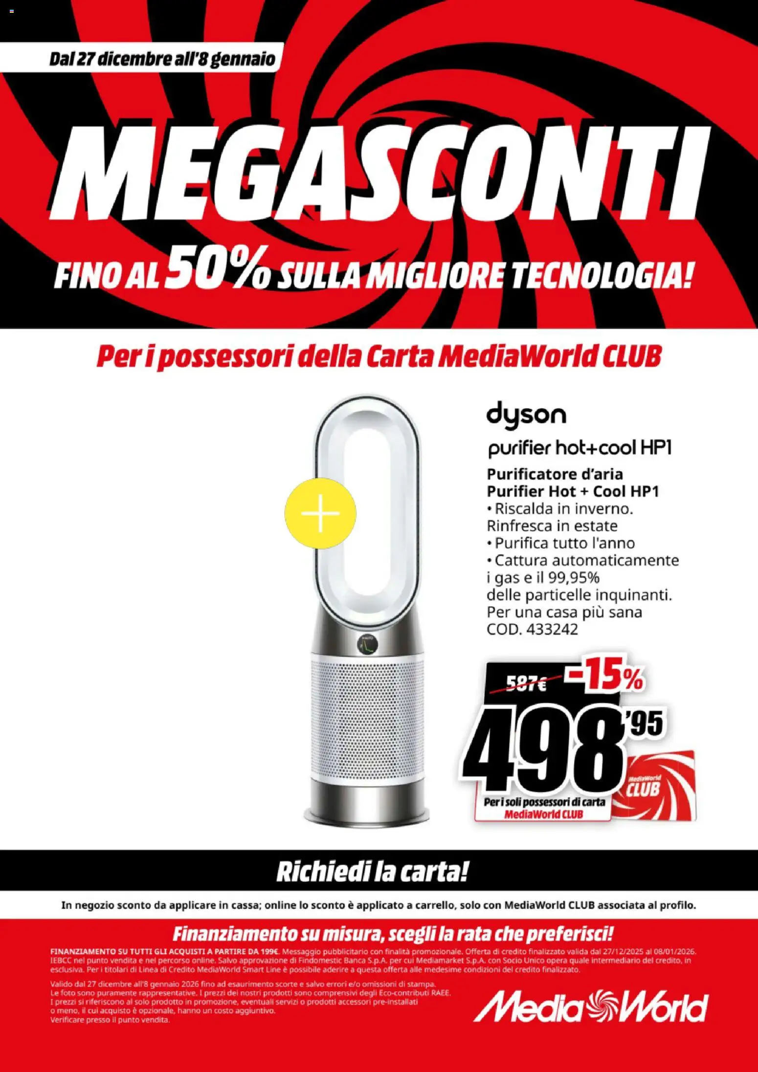 Volantino Media World del 27.12.2025 | Pagina: 50 | Prodotti: Purificatore d'aria, Stampa, Dyson