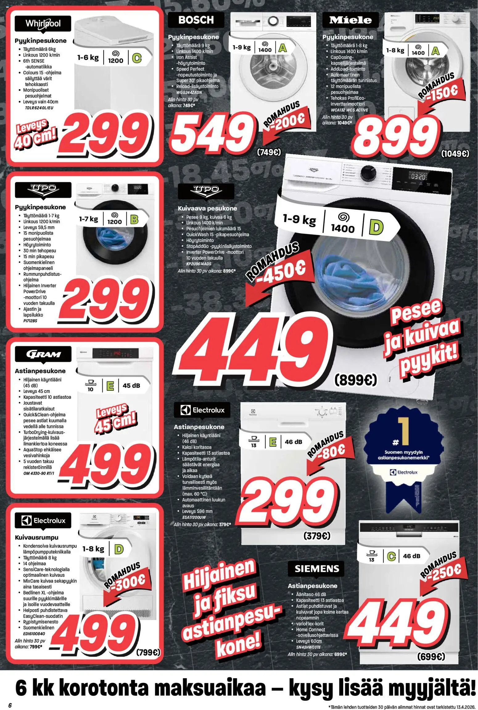 Veikon Kone tarjoukset – voimassa 20.04.2026 alkaen | Sivu: 6 | Tuotteet: Pesukone, Kuivausrumpu, Astianpesukone, Kuivaava pesukone