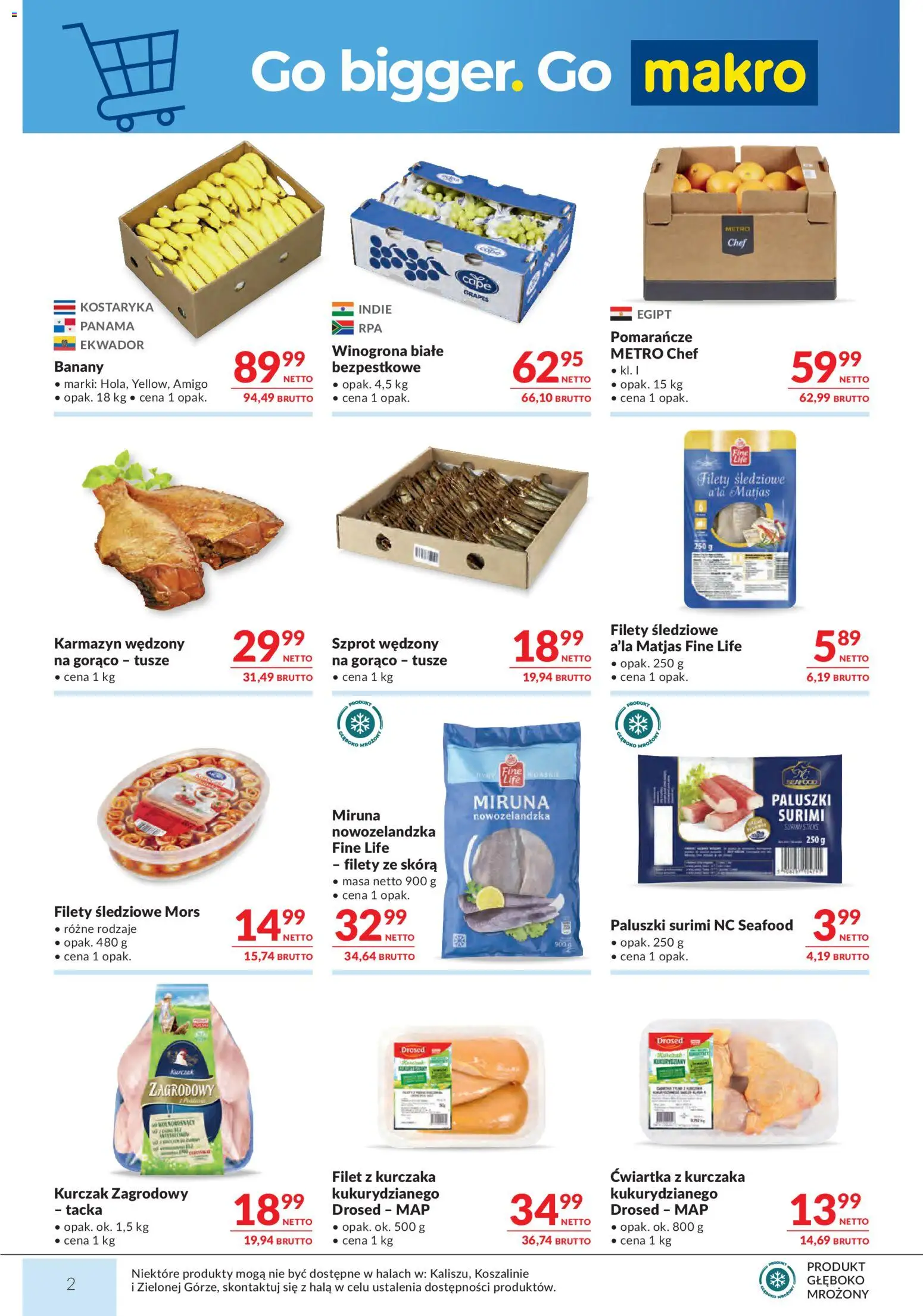 Makro gazetka od 07.04.2026 | Strona: 2 | Produkty: Winogrona, Paluszki, Banany, Ćwiartka z kurczaka