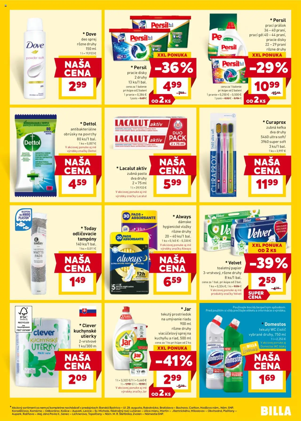 Nové Billa akcie – leták je platný od 08.10.2025 | Strana: 19 | Produkty: Zubná kefka, Wc, Zubná pasta, Domestos