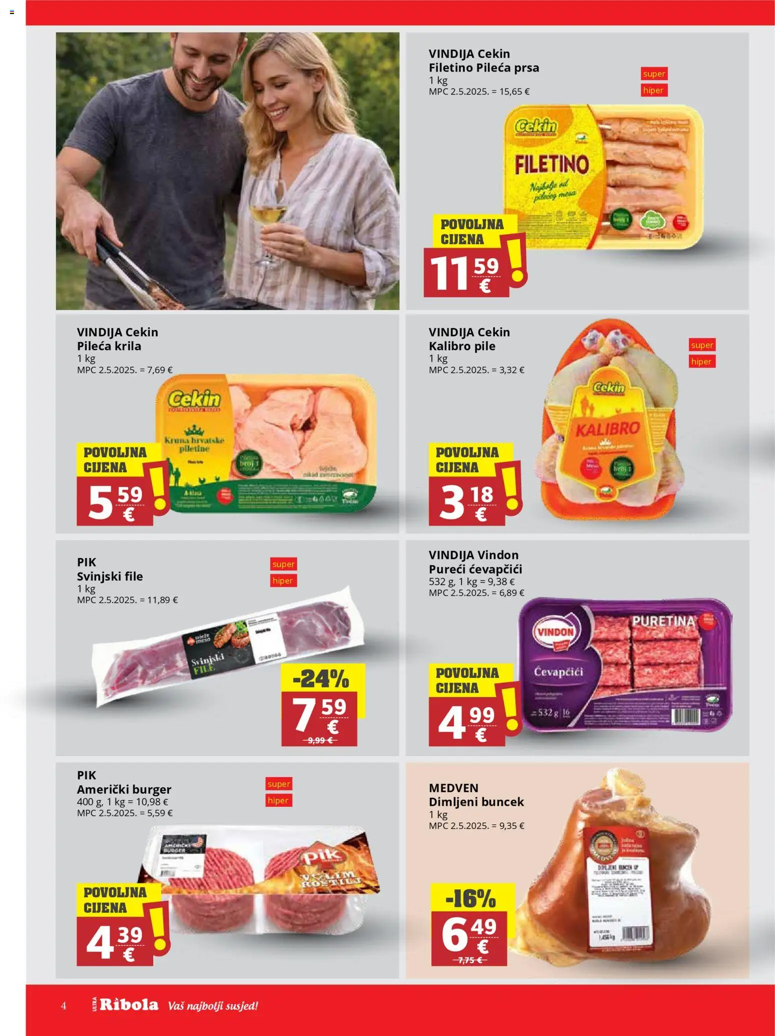 Ultra Gros katalog | vrijedi od 22.04.2026 | Stranica: 4 | Proizvodi: Pileća krila, Svinjski file, Ćevapčići, Pileća prsa