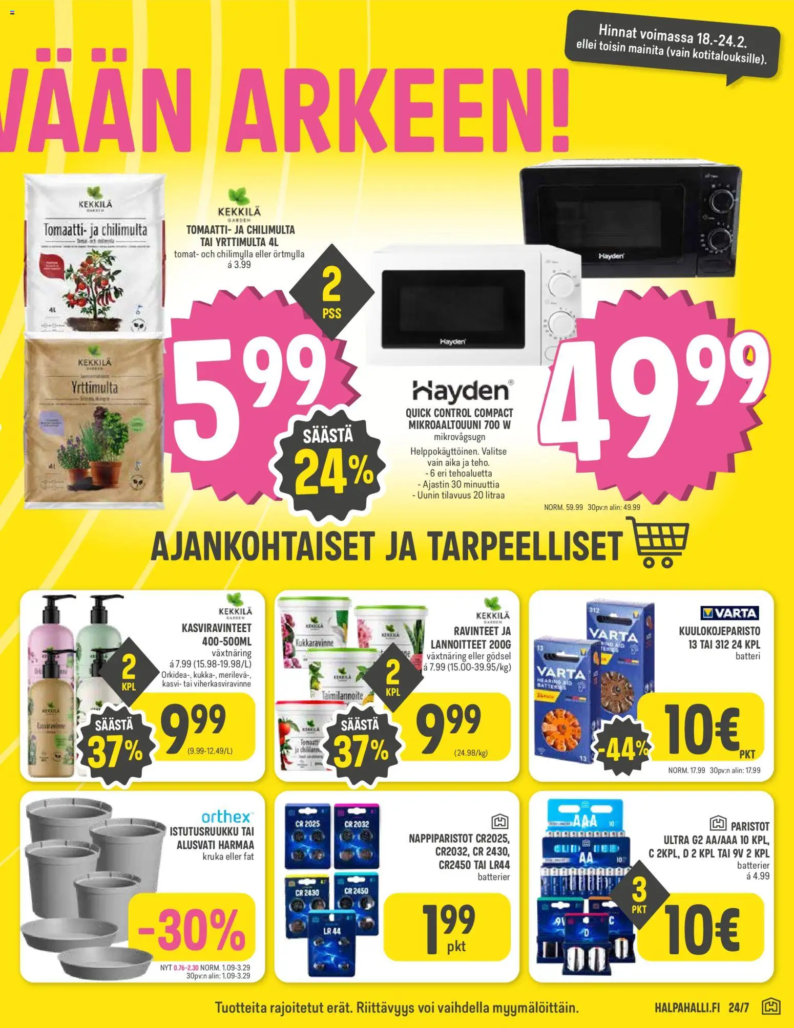 Halpa Halli tarjoukset – voimassa 18.02.2026 alkaen | Sivu: 5 | Tuotteet: Mikroaaltouuni, Paristot, Voi