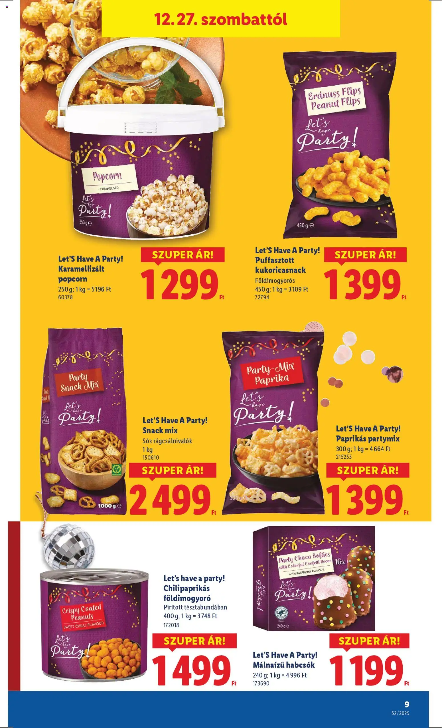 Lidl akciós ujság - amely érvényes a következő dátumtól: 27.12.2025 | Oldal: 9 | Termékek: Popcorn, Földimogyoró