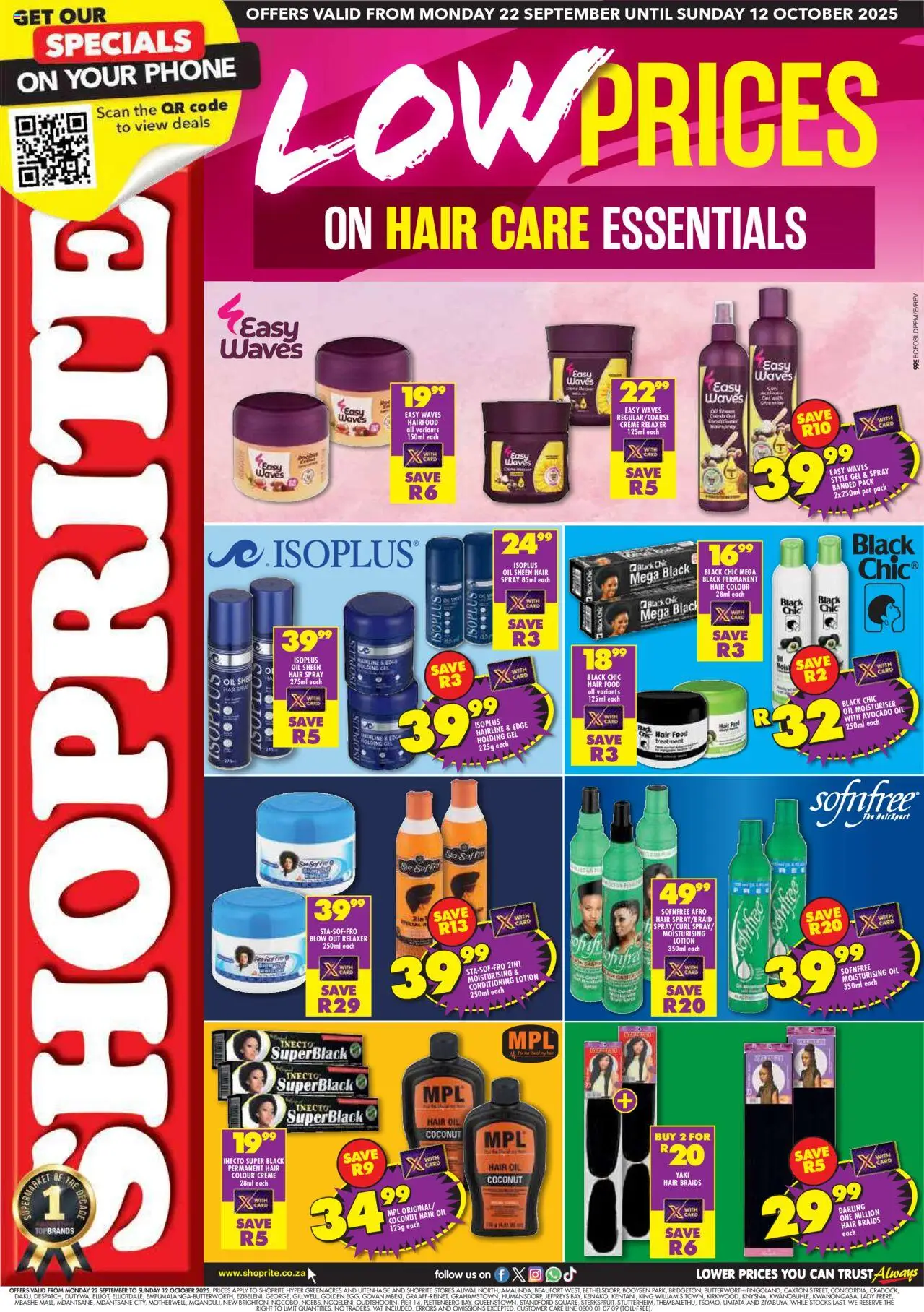 New Shoprite catalogue – valid from 22.09.2025 | Page: 1 | Products: Braids, Hair colour, Hair oil, Lotion