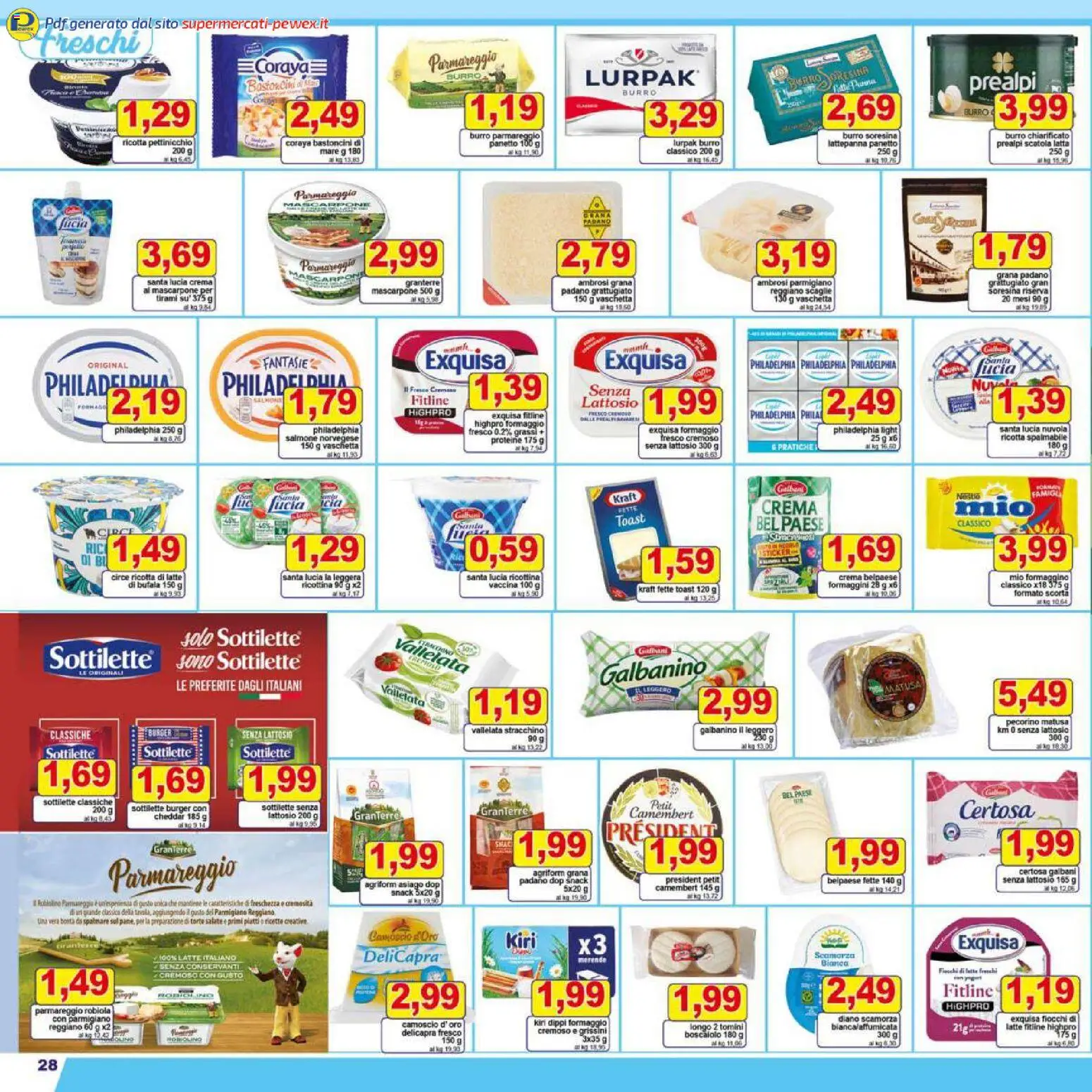 Volantino Pewex del 27.12.2025 | Pagina: 28 | Prodotti: Fiocchi, Grana Padano, Ricotta, Scatola