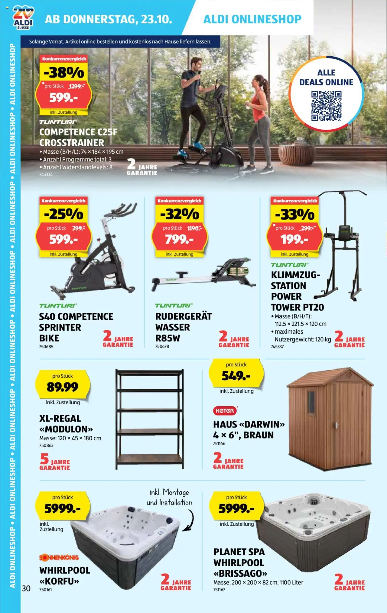 Aldi Aktionen – gültig ab 23.10.2025 | Seite: 31 | Produkte: Crosstrainer, Rudergerät, Wasser