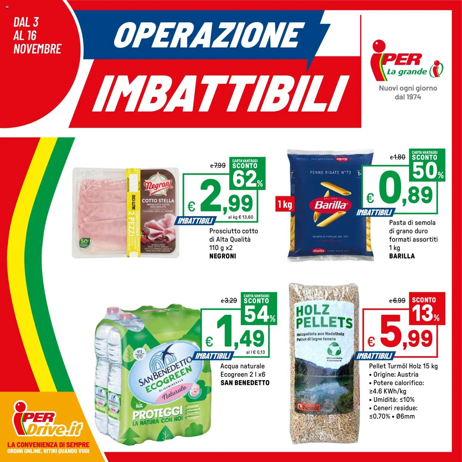 Volantino Iper del 03.11.2025 | Pagina: 1 | Prodotti: Prosciutto Cotto, Pellet, Acqua, Latte