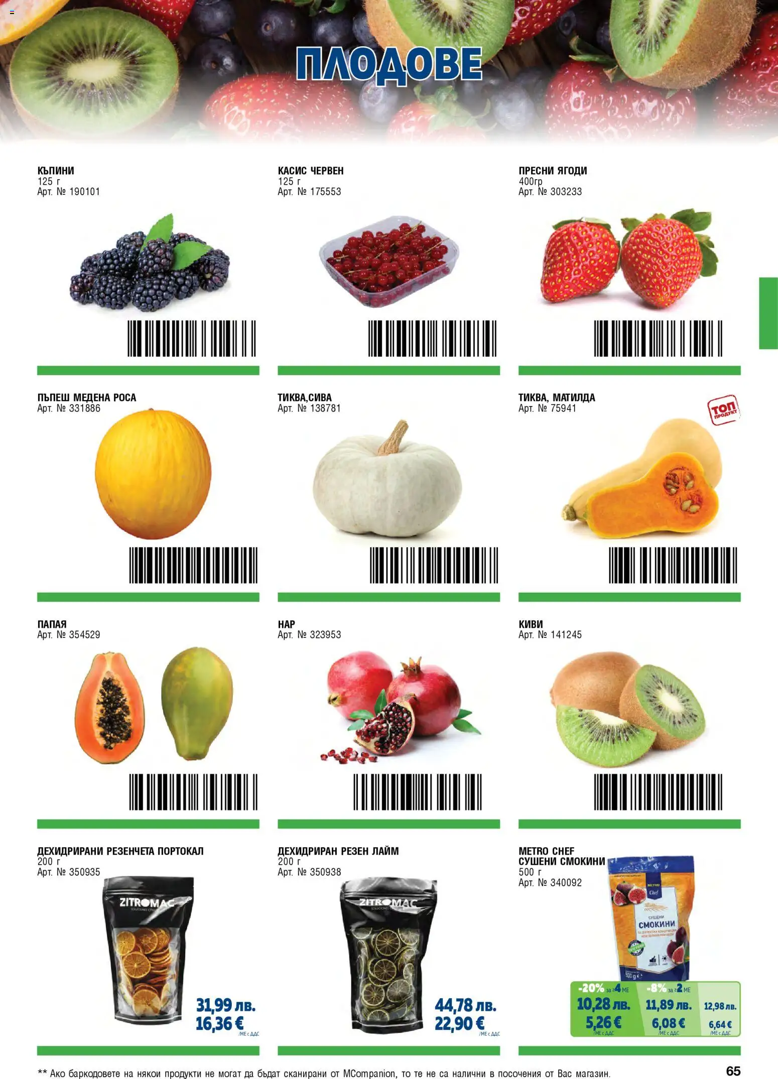 {H1} | Страница: 65 | Продукти: Ягоди, Киви, Портокал, Пъпеш